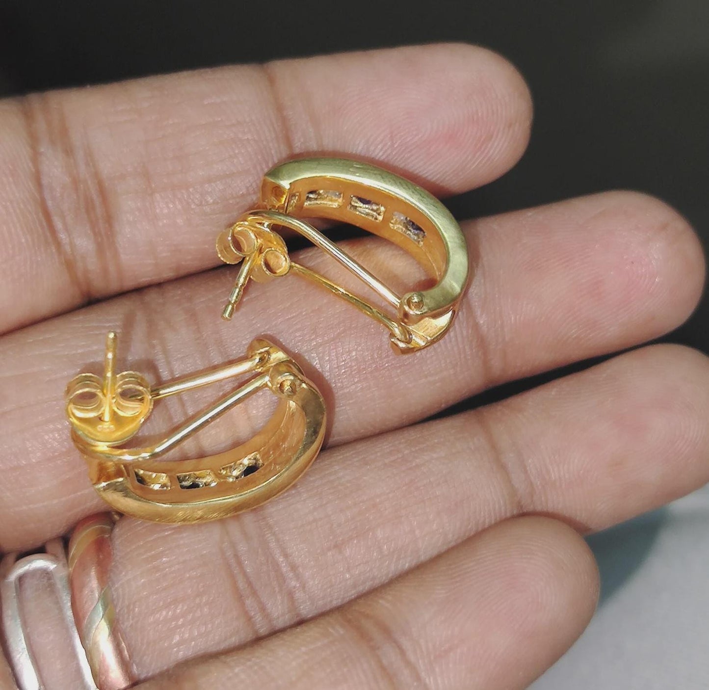 3Ct Princess cut Blue Sapphire VVS1/D Diamond 14K Yellow Gold Finish Dangle Circle Hoop Huggie Women's earrings Gift For her