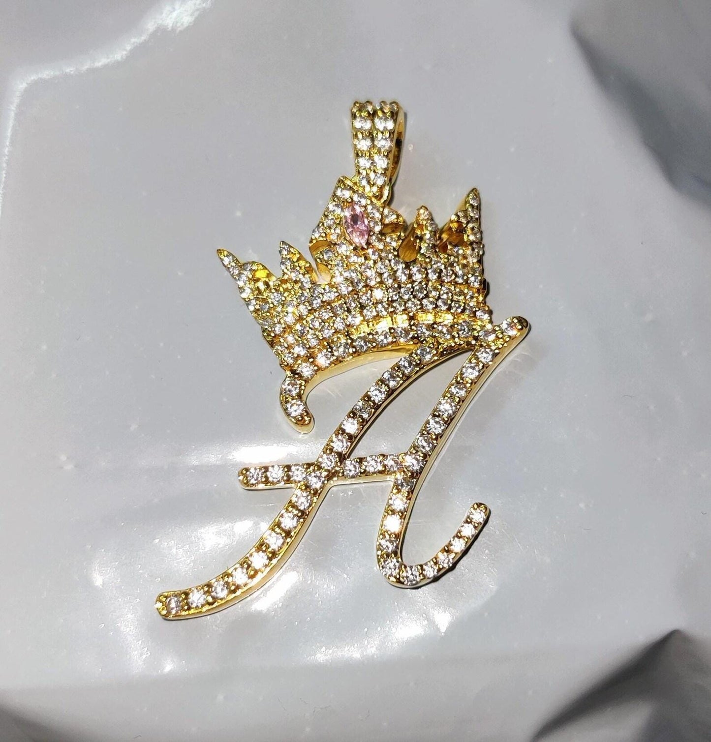 2Ct Letter Pendant Round Simulated Diamond Pendant 14K White Gold Plated 925 Sterling Silver Custom Any Letter Diamond Pendant