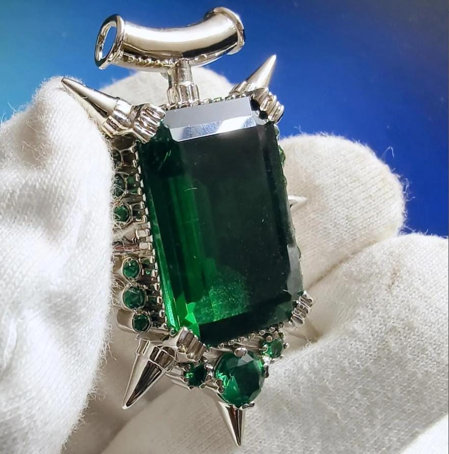 2Ct Emerald Cut Simulated Green Emerald Halo Pendant Necklace 14K White Gold Finish - 925 Sterling Silver