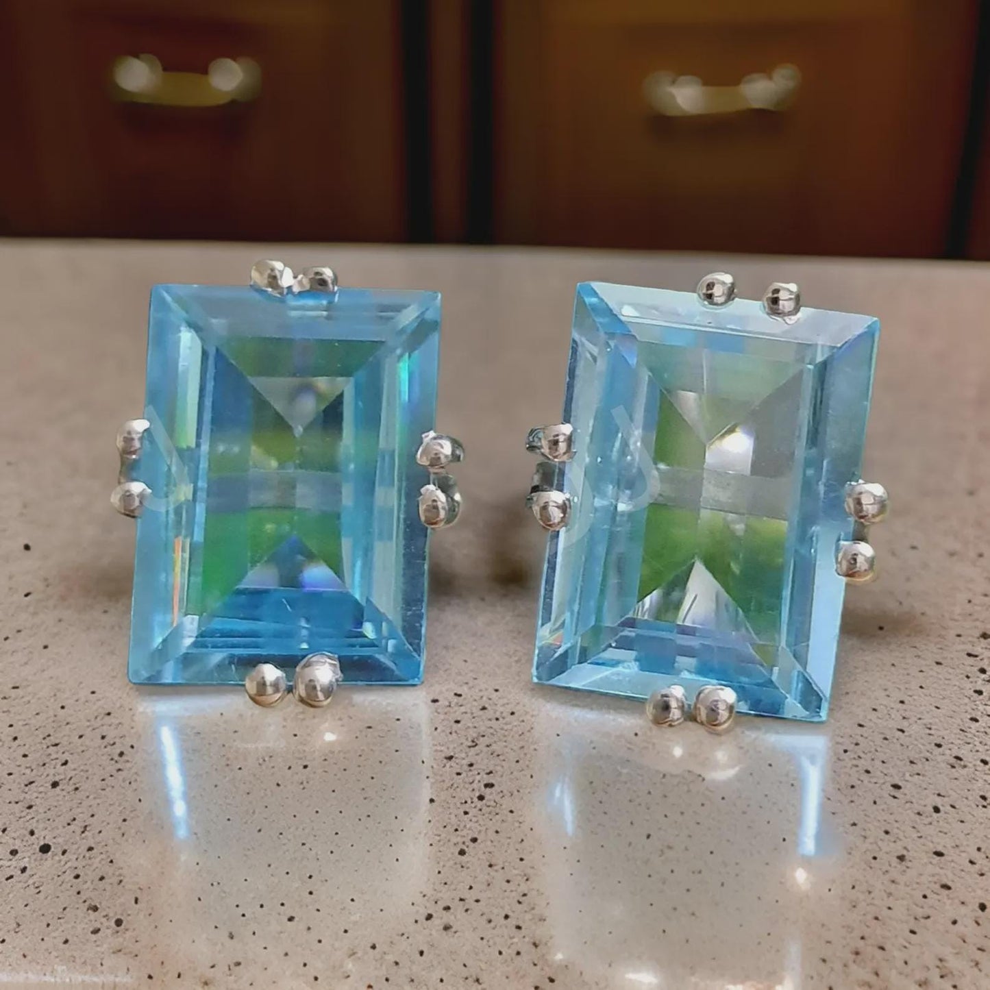 Radiant Cut 4Ct  Blue Topaz Diamond Prong set Solitaire Earrings 14k White Gold Over Stud Earring, Prong Setting Stud ,Gift Fir Her