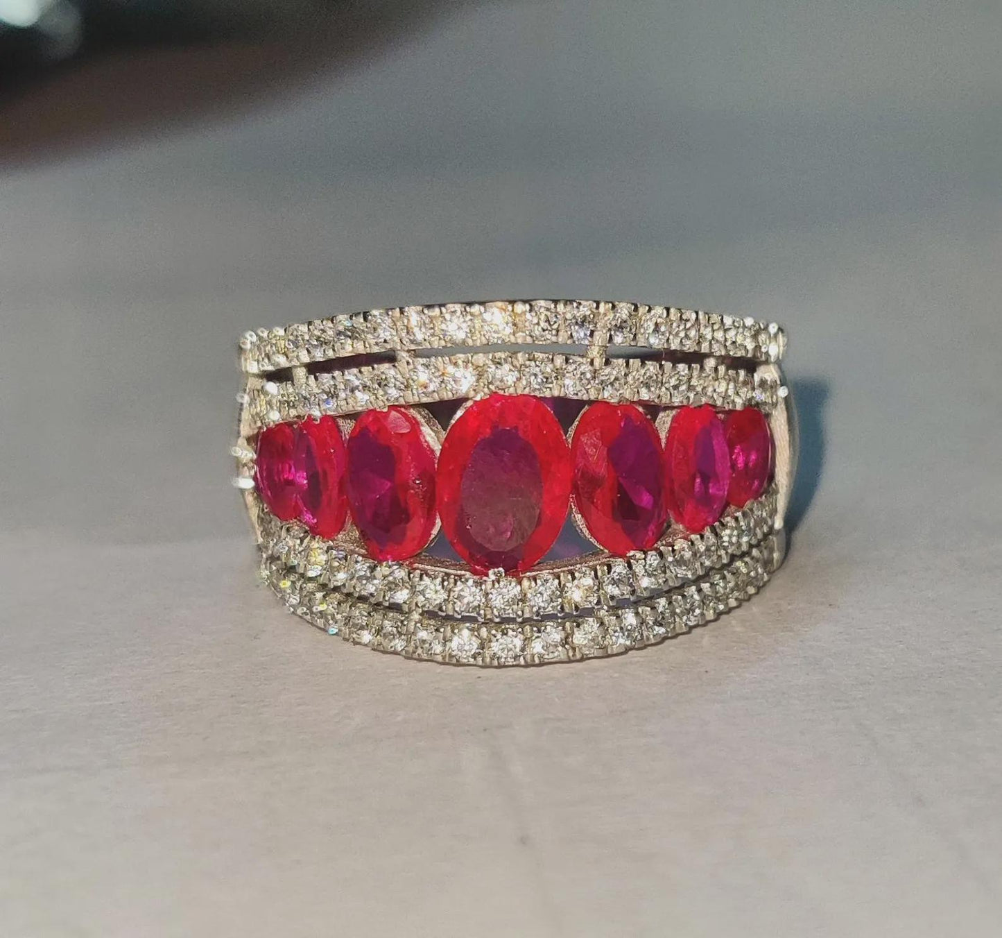 1.50Ct Oval Cut Lab-Created Red Ruby Wedding Engagement Band Ring 14K White Gold Finish 925 Silver Red Ruby Cocktail Wedding Band
