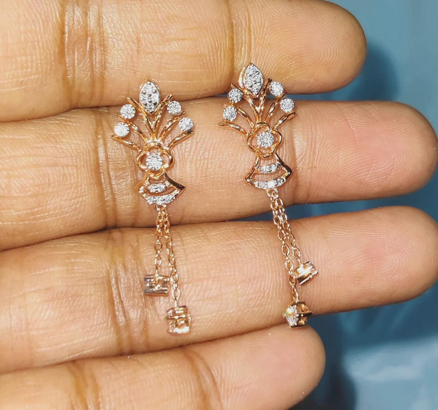 2Ct Round Cut Simulated Diamond Drop Dangle Women's Earrings 14K Rose Gold Plated 925 Sterling Silver, Gift For Birthday Wear