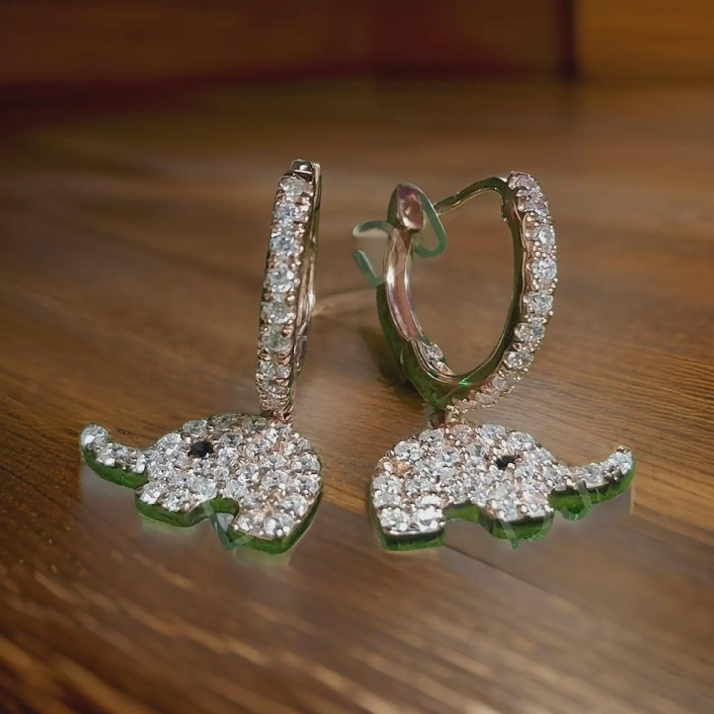 2Ct Round Cut VVSA Fancy Diamond Elephant Drop Dangle Earrings  14K Rose Gold Plated 925 Sterling Silver Dangle Earrings Gift for Party