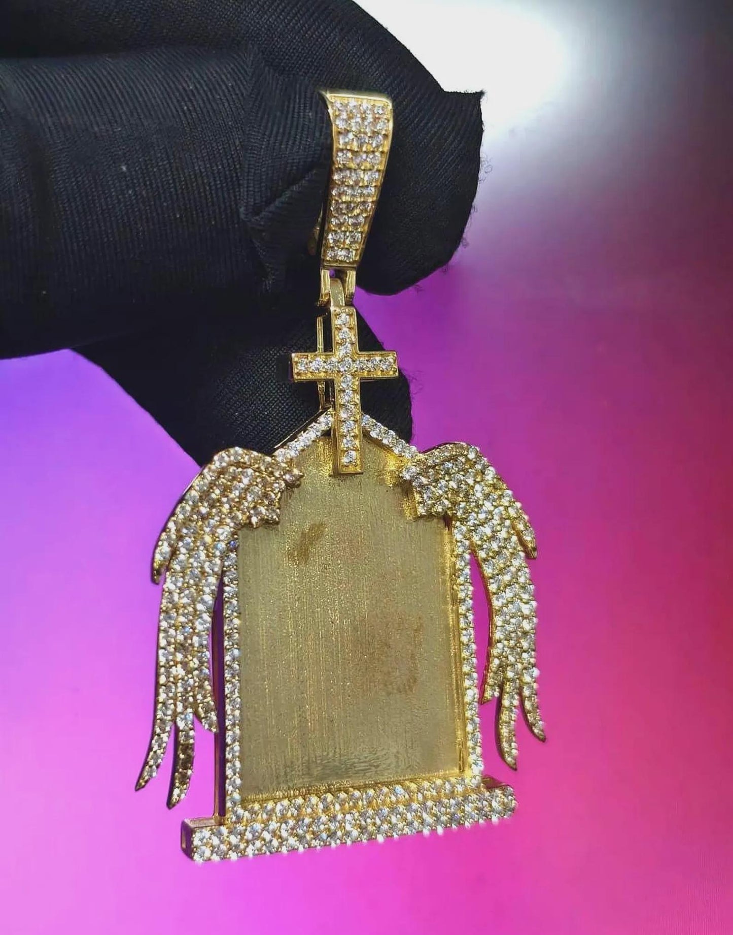 2Ct Round Cut Simulated White Diamond Picture Memory Pendant Pendant 14K Yellow Gold Plated Free Chain 18" 925 Silver, Custom Pendant