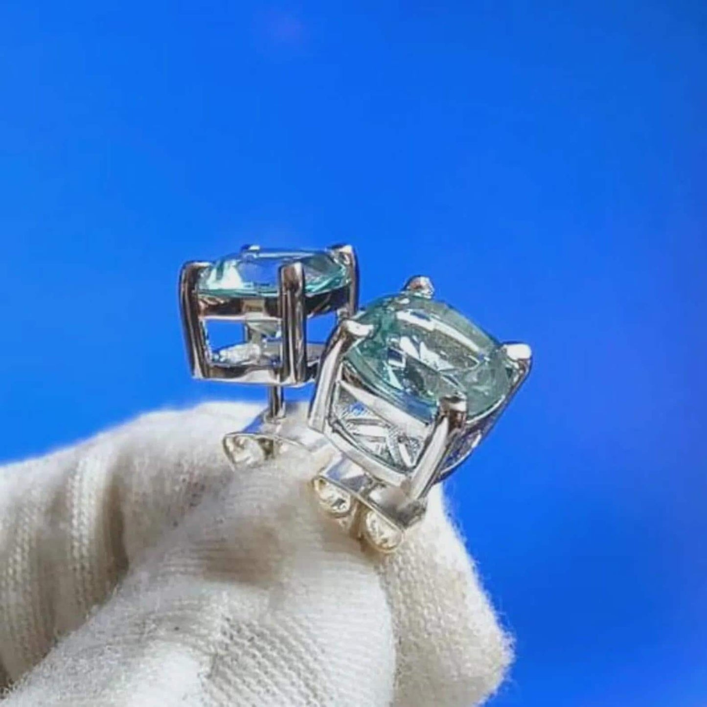 4Ct Cushion cut Aquamarine 14K White Gold Finish Sterling 925 Solitaire Stud Earrings Gift For her ,Birthday Gift, Special Wedding Gift,