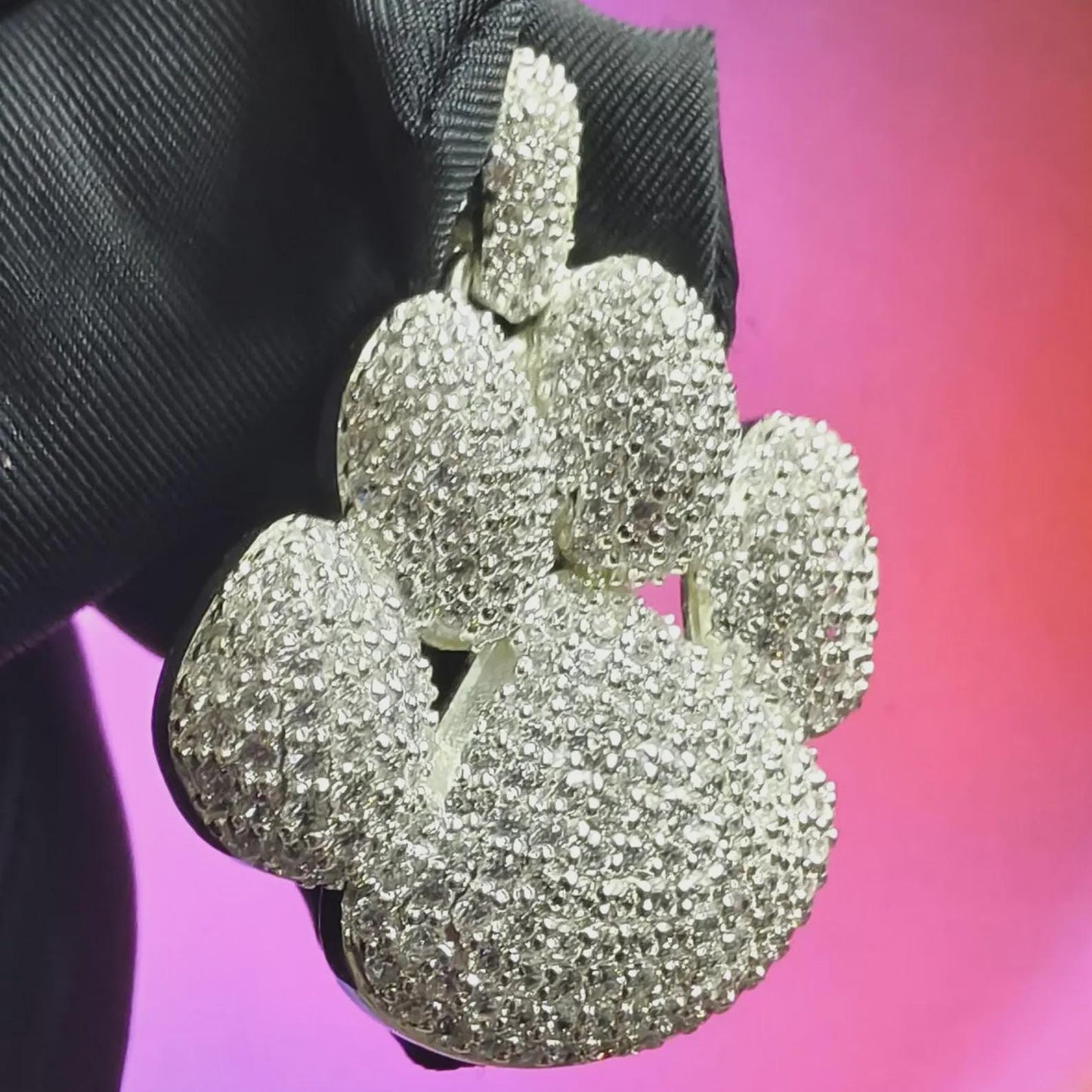 3Ct Round Cut Simulated White Diamond Dog Paw Pendant 14K White Gold Finish Free Chain 925 Sterling Silver Hip Hop Dog Paw Pendant