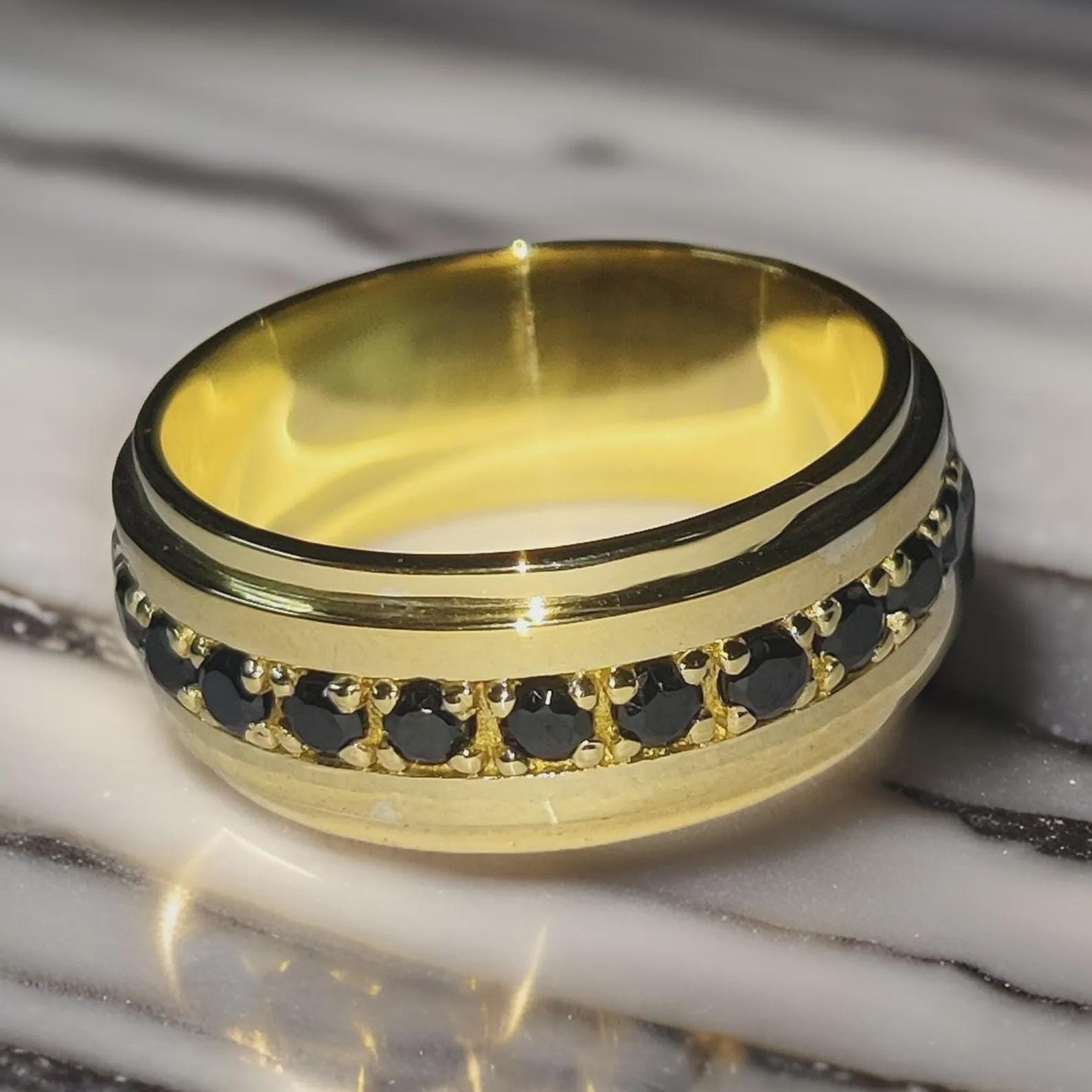 2Ct Round Cut Simulated Wedding Band Ring  Black Diamond Engagement Anniversary Wedding Band Ring 14K Yellow Gold Finish 925 Silver