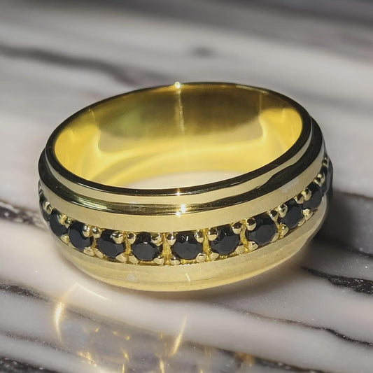 2Ct Round Cut Simulated Wedding Band Ring  Black Diamond Engagement Anniversary Wedding Band Ring 14K Yellow Gold Finish 925 Silver