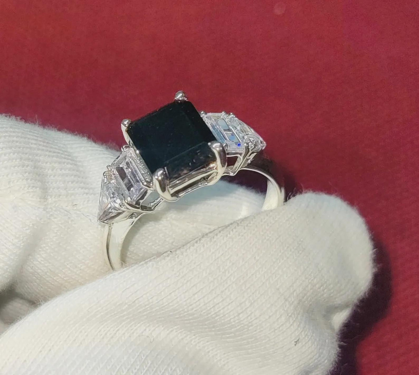 2Ct Diamond Black Emerald Cut Simulated Diamond Engagement Anniversary Ring Prong 14K White Gold Finish 925 Sterling Silver Birthday Gift
