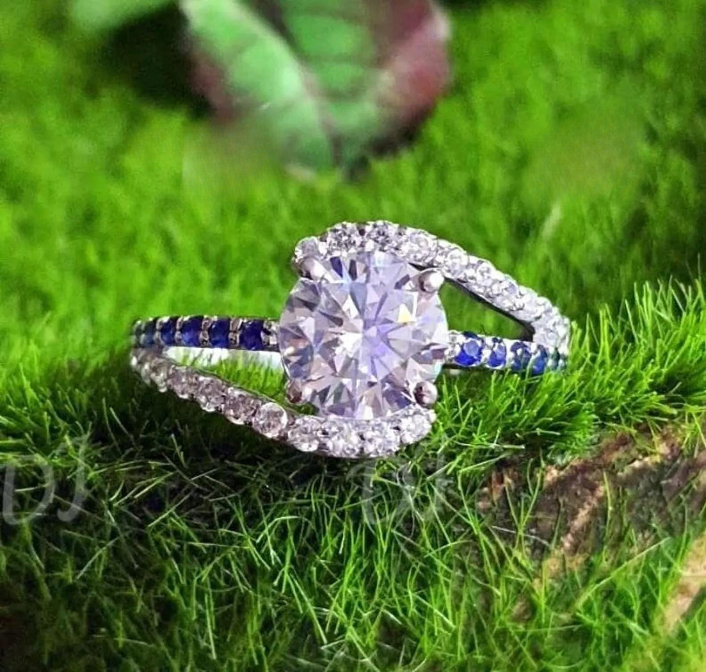 2Ct Round Cut Simulated White Diamond and Sapphire Wedding Women Engagement Anniversary Ring 14k White Gold Plated- 925 Silver, Gift for Her