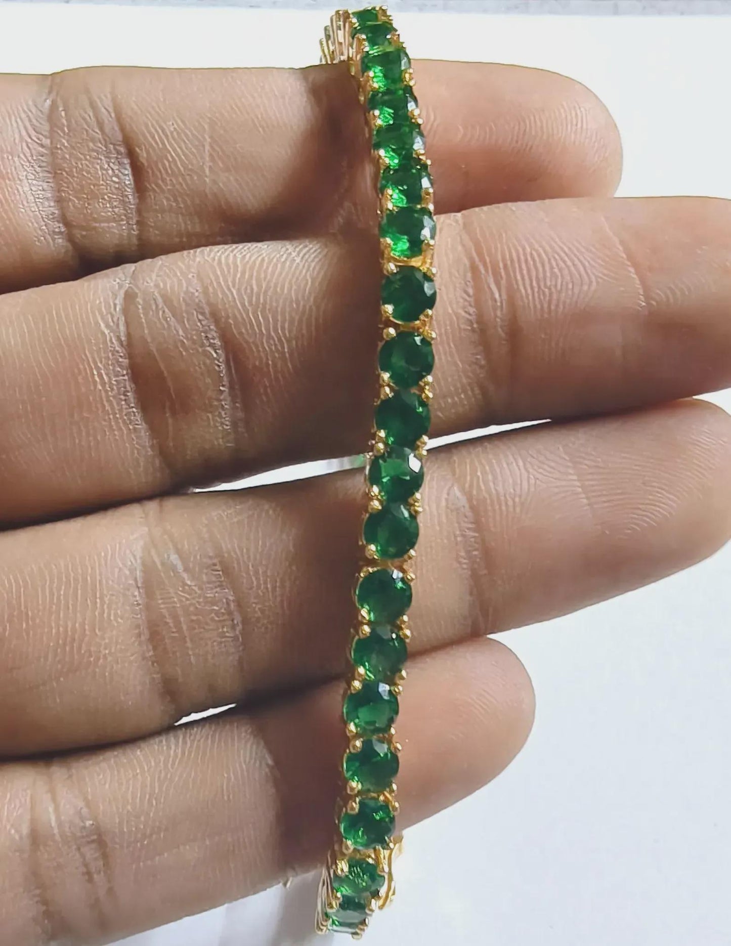 6Ct Diamond Bracelet Round Lab-Created Emerald 14K Yellow Gold Finish Sterling 925 Silver Bracelet Gift For her Birthday Gift Party Wear