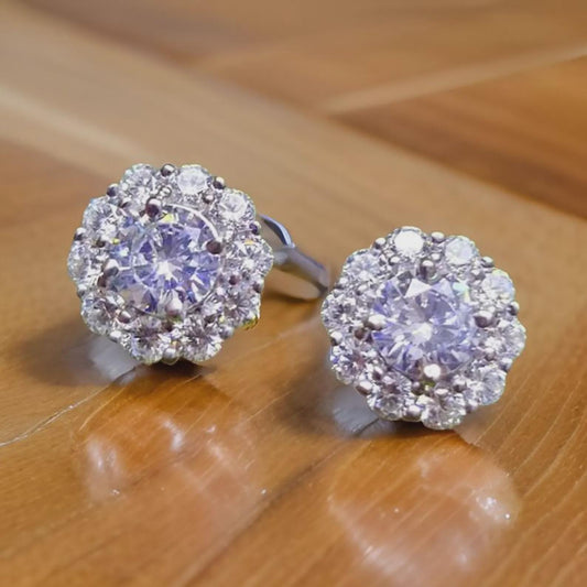 2Ct Round Cut Simulated Diamond Cluster Flower Cluster Stud Earrings 14k White Gold Plated, Cluster Earrings, Flower Earring, Gift for Party