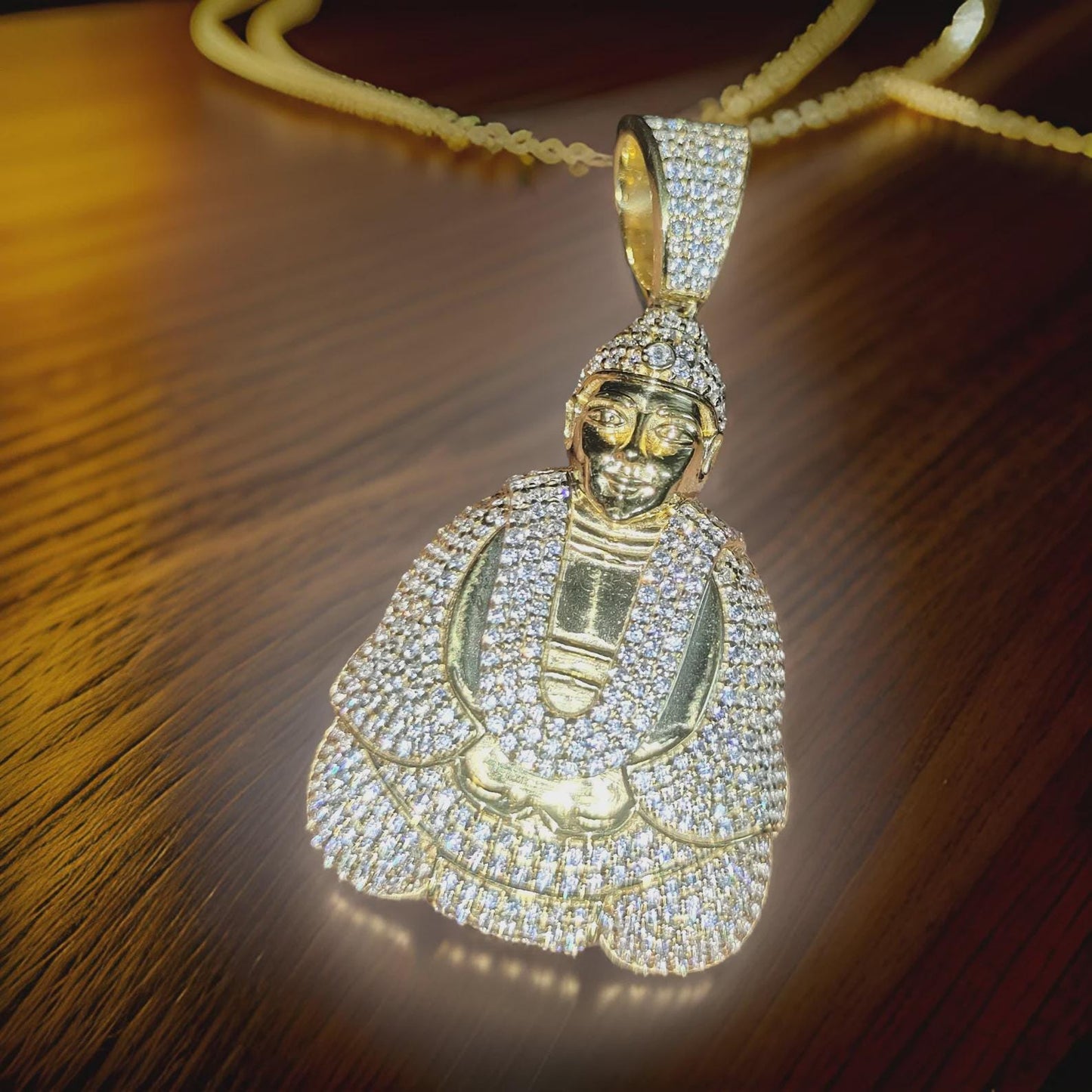 2Ct Round Cut Simulated White Diamond Men's Buddha Charm Pendant 14k Yellow Gold Finish 925 Silver, Customized Hip Hop Pendant
