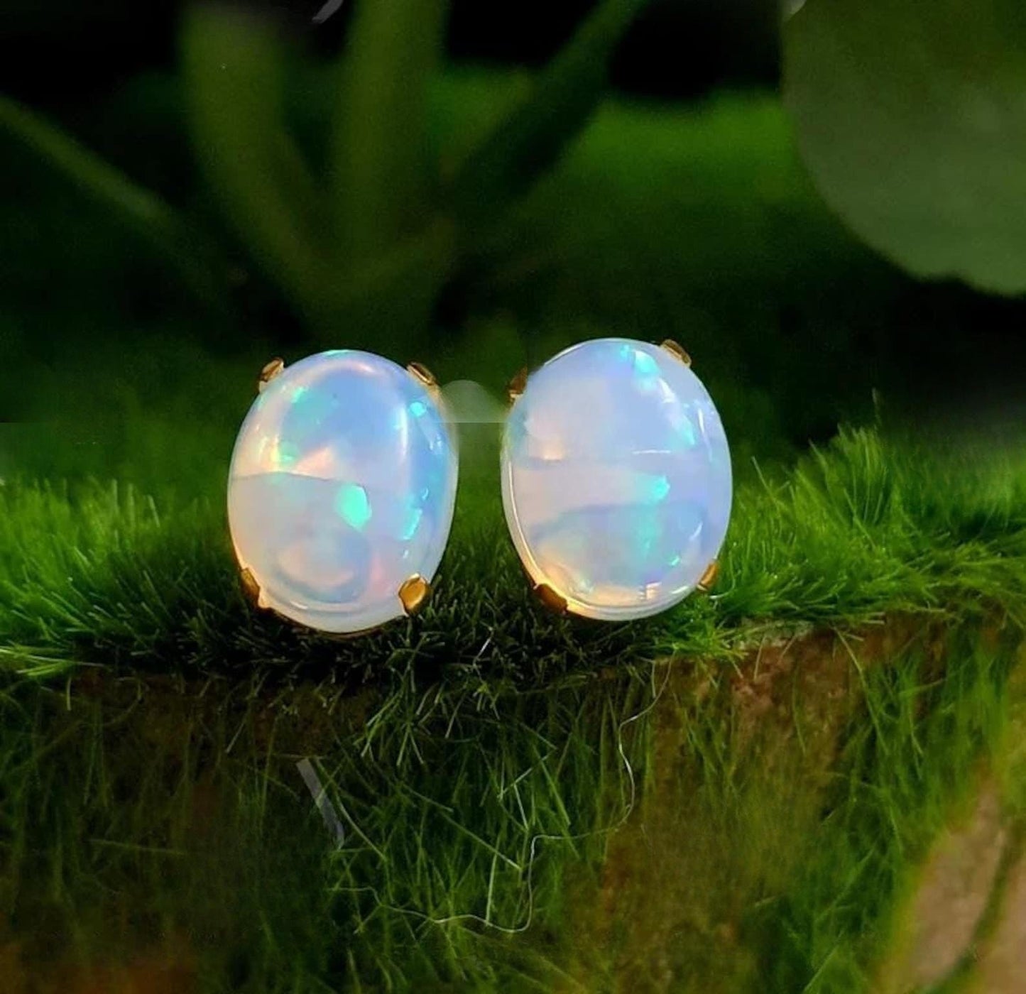 2Ct Oval Cut Stud Women's Earrings Opal Diamond Earrings 14K Yellow Gold Plated 925 Sterling Silver, Push back Earrings, Gift For Birthday