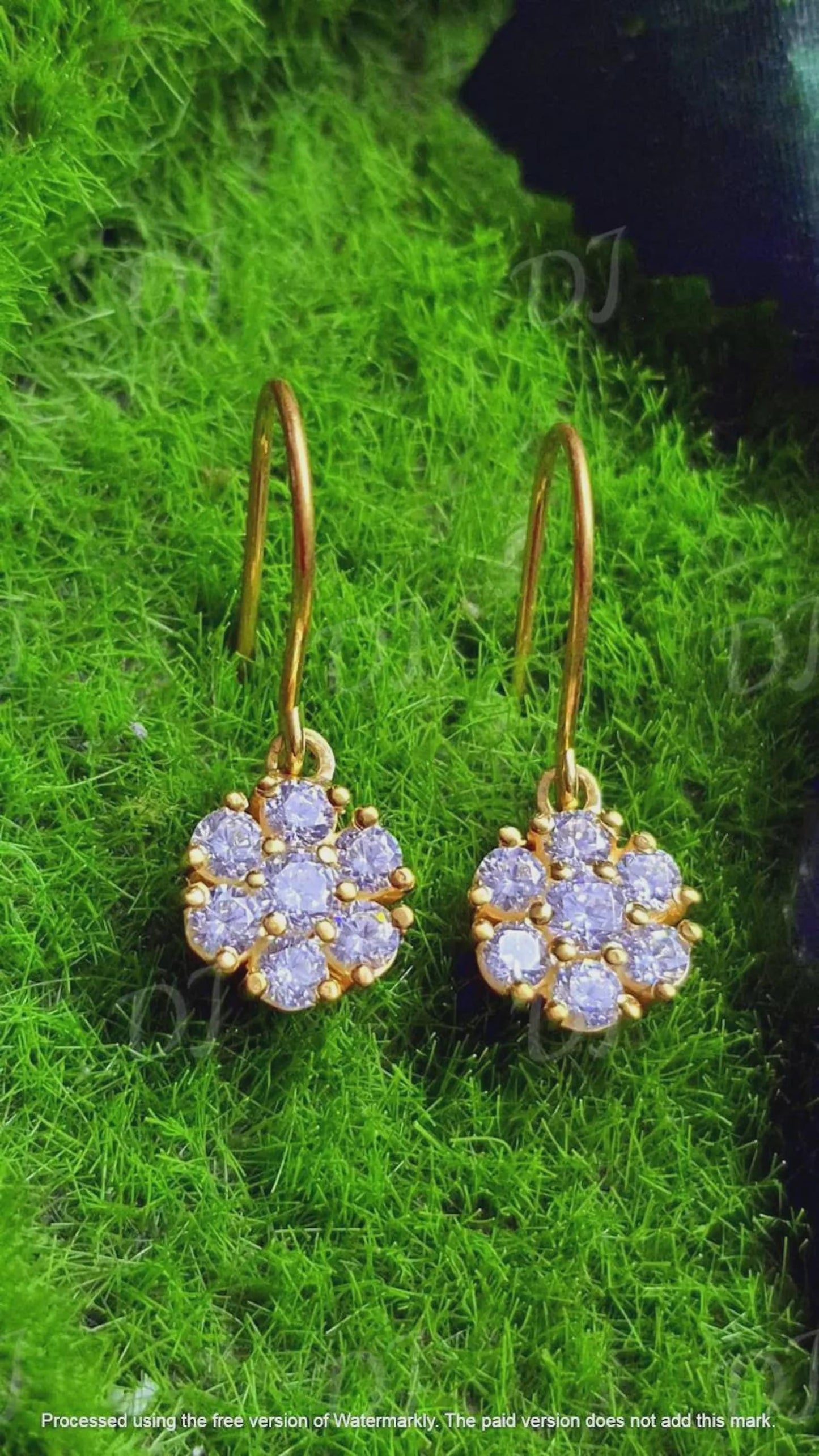 2Ct Round Cut Simulated Diamond Dangle Drop Earrings 14K Yellow Gold Plated 925 Sterling Silver Dangle Earring Anniversary Gift for Her