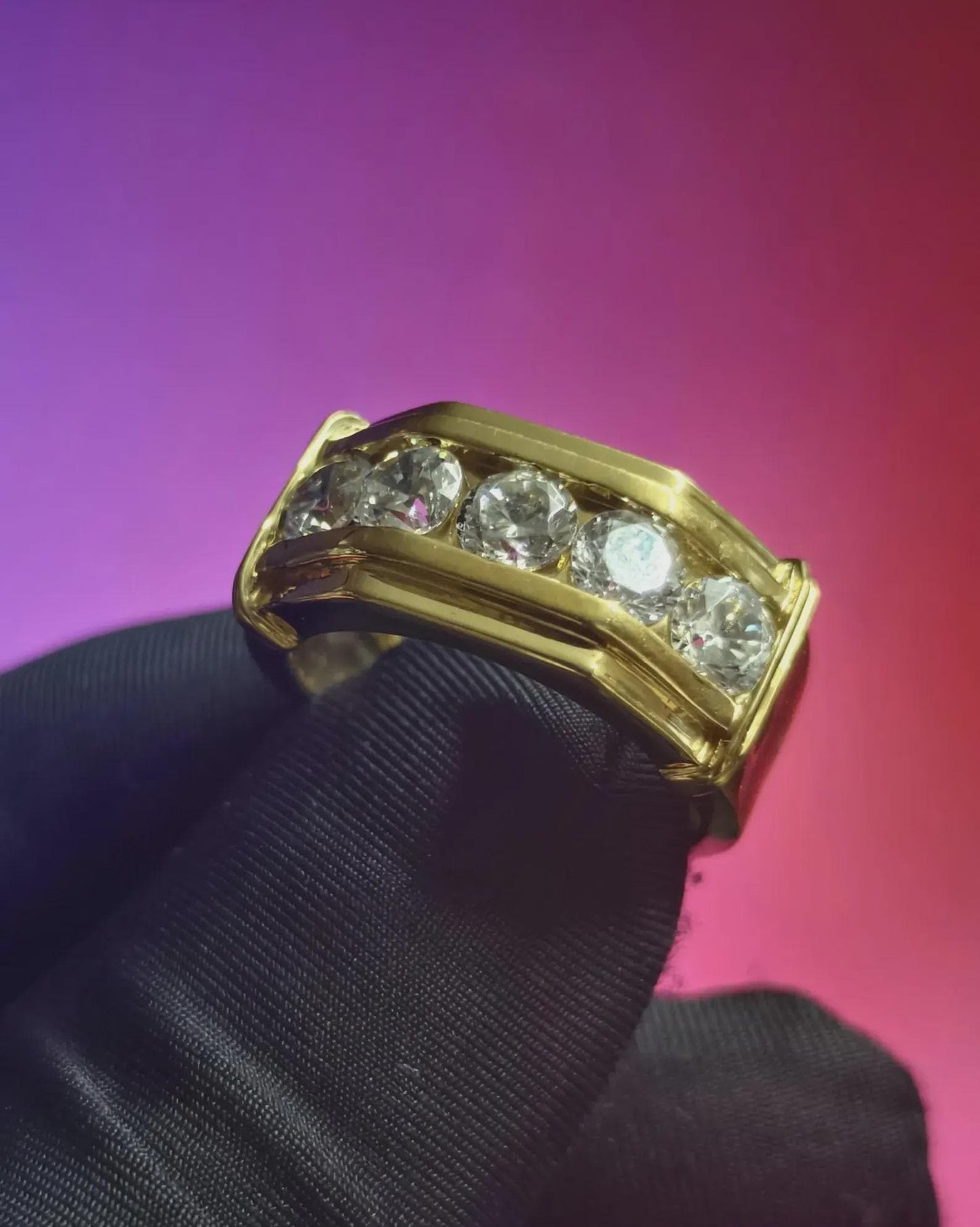 2Ct Moissanite Anniversary Band Ring Round Cut 14K Yellow Gold Plated 925 Silver, Engagement Band Ring, For Wedding Ring