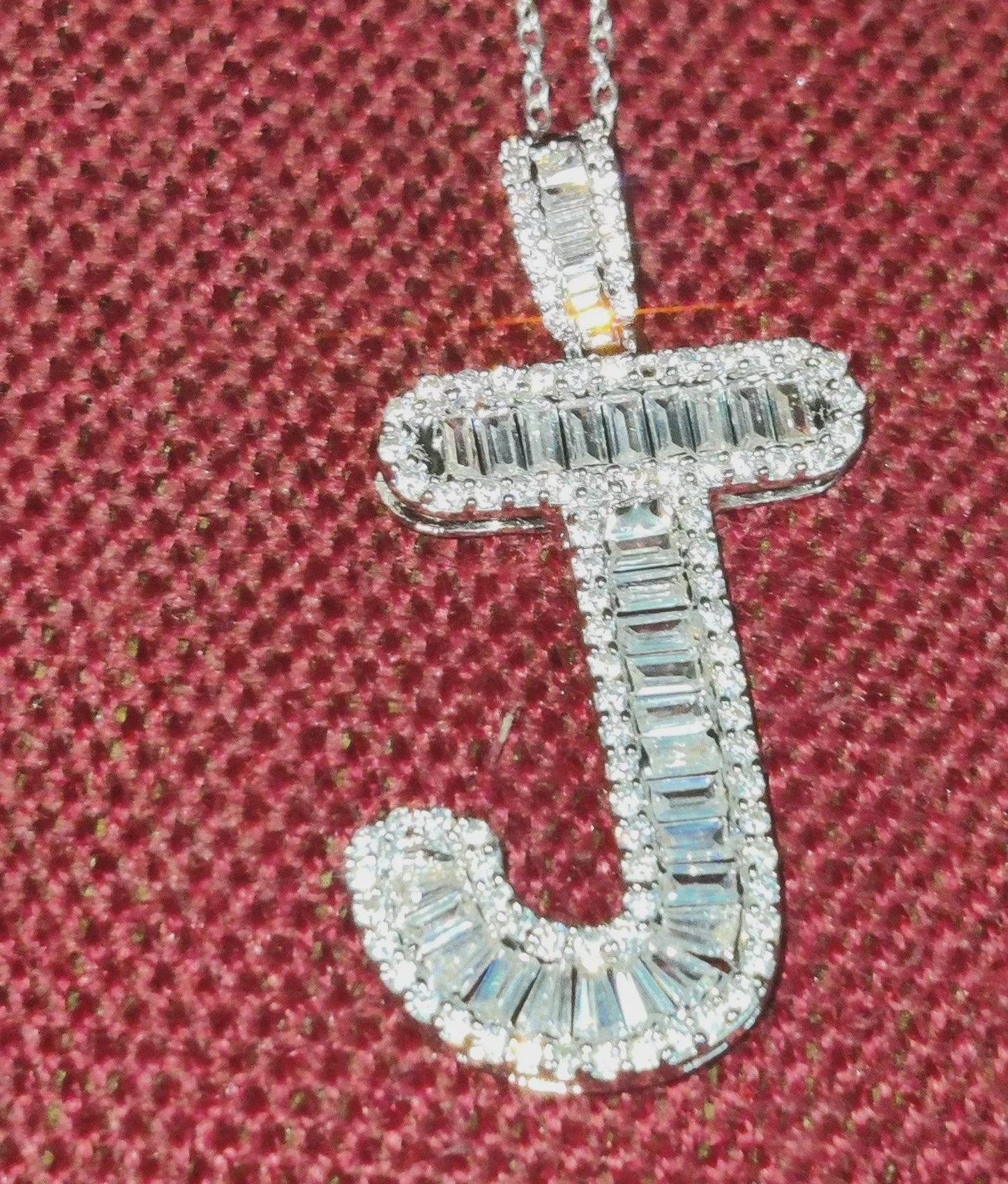 2Ct Diamond Baguette Cut Simulated Diamond Pendant, Custom Any Letter Diamond Pendant, Unisex Diamond Pendant, For Birthday Pendant Gift