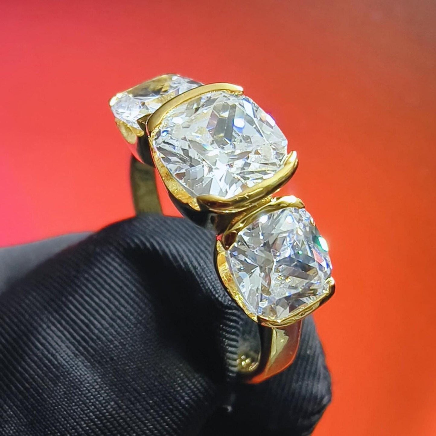 3Ct Cushion Cut Simulated White Diamond Wedding Engagement Anniversary Ring 14k Yellow Gold Plated- 925 Silver, Gift