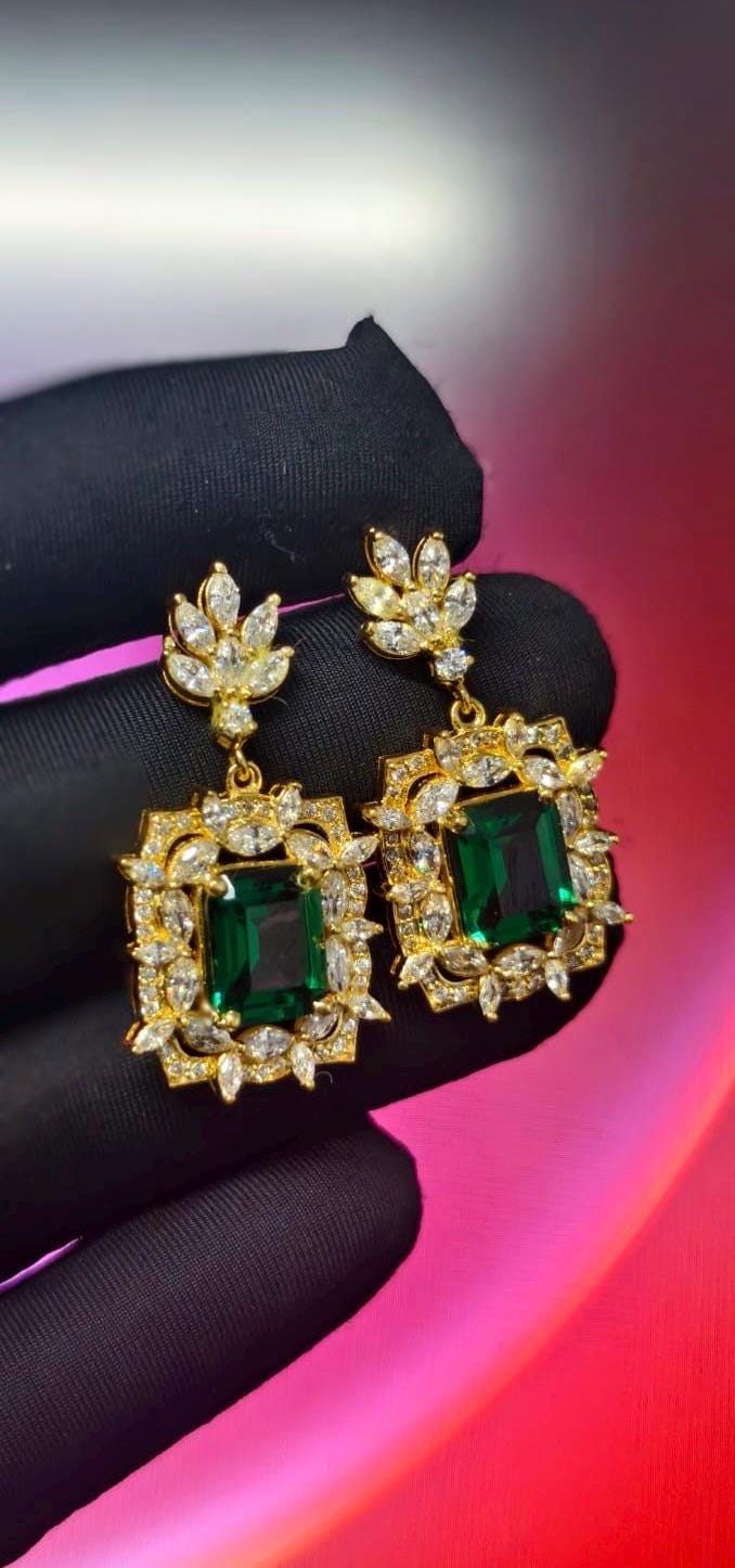 2Ct Emerald  Cut Simulated Green Emerald Elegant Drop Dangle Wonen Earrings 14K Yellow Gold Plated - 925 Silver