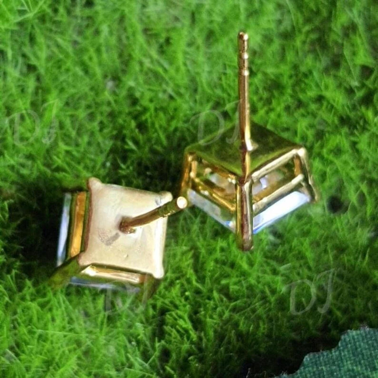 8mm Princess Cut Prong Stud Earrings Simulated Diamond Earrings 14K Yellow Gold Finish 925 Silver Prong Setting Earring,Gift For Anniversary