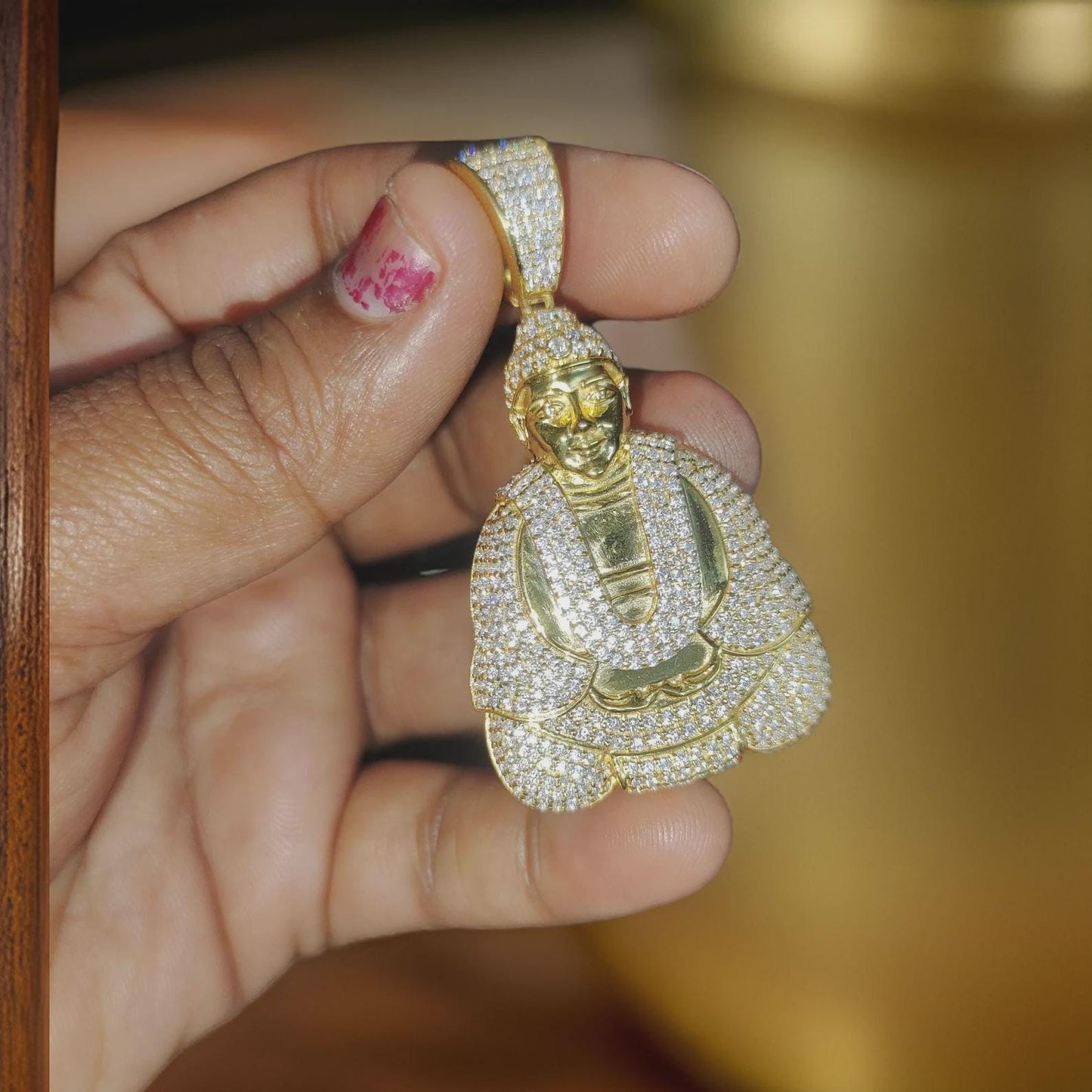 2Ct Round Cut Simulated White Diamond Men's Buddha Charm Pendant 14k Yellow Gold Finish 925 Silver, Customized Hip Hop Pendant