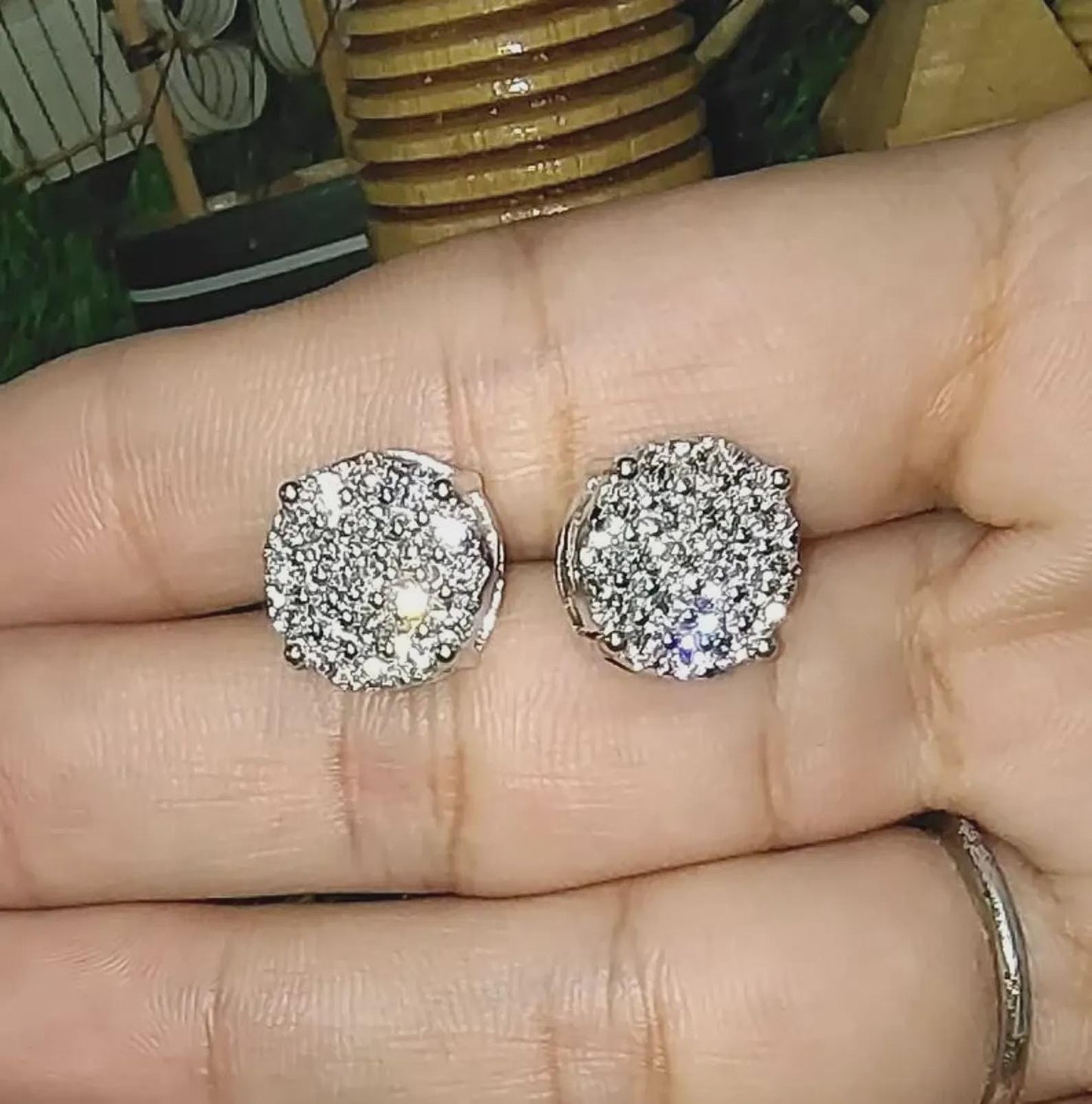 2Ct Round Cut Diamond Women's Stud Earrings Cluster Halo Stud Earrings 14K White Gold Finish 925 Silver Stud Earrings Screw Back Stud