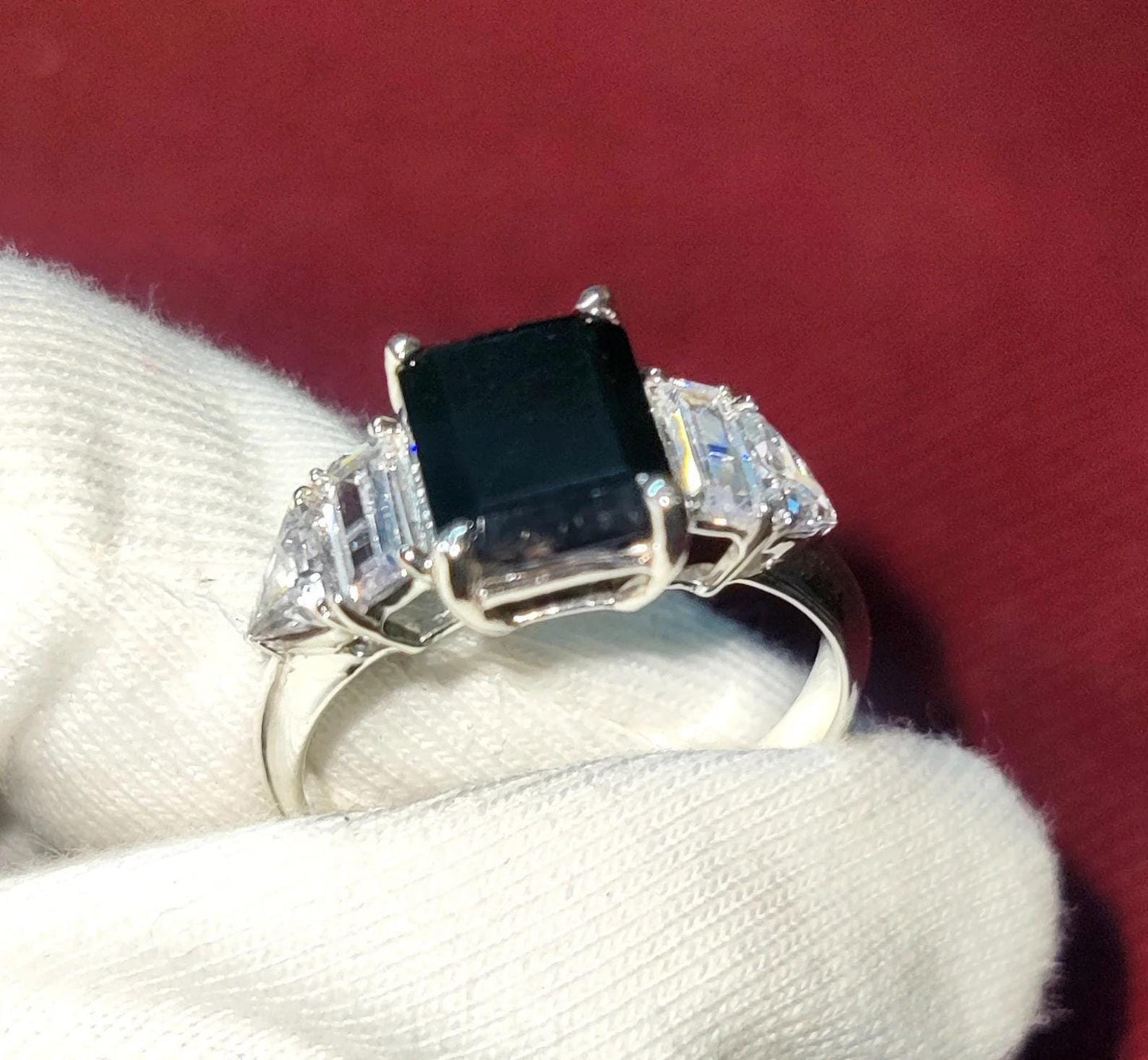 2Ct Diamond Black Emerald Cut Simulated Diamond Engagement Anniversary Ring Prong 14K White Gold Finish 925 Sterling Silver Birthday Gift