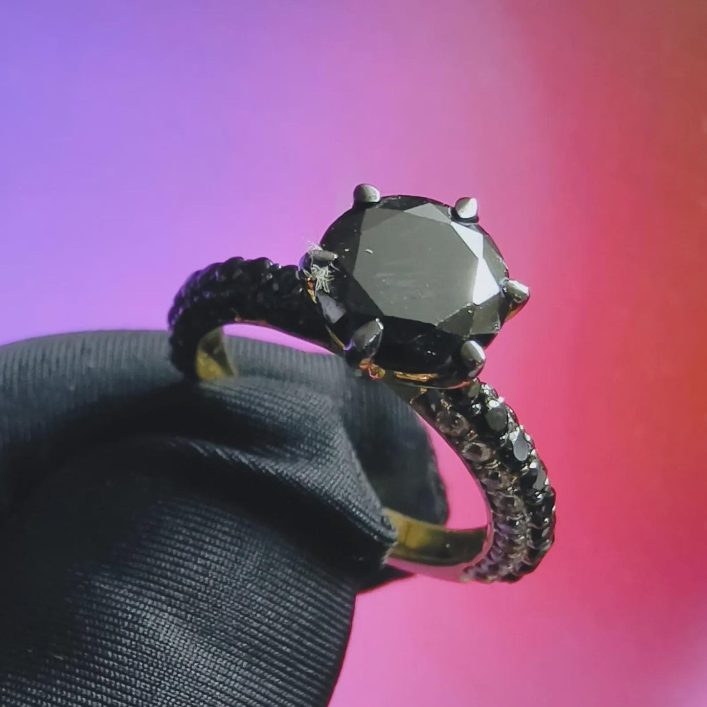 2Ct Round Cut Solitaire Anniversary Ring Simulated Black Diamond Ring 14K Two Tone Gold Plated 925 Silver, Engagement Ring, for Wedding Gift