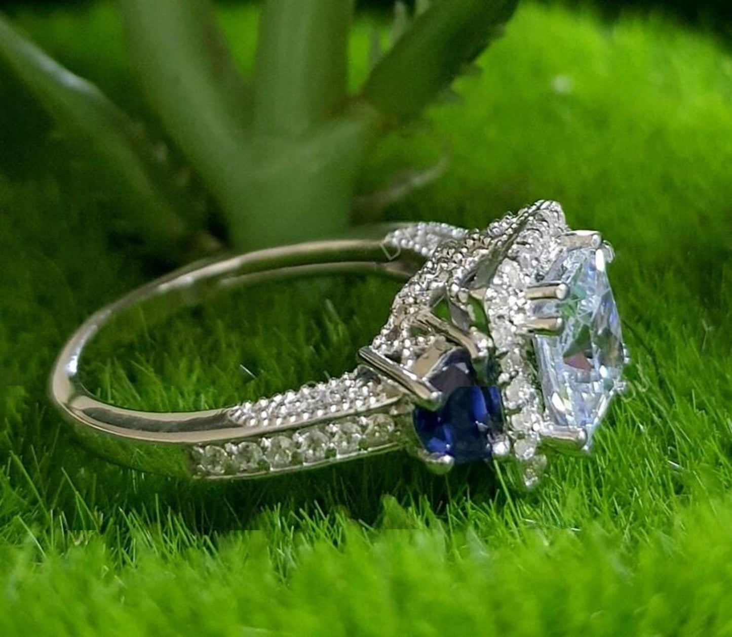 2Ct Princess Cut Halo Simulated Diamond Solitaire Engagement Anniversary Ring 14K White Gold Finish 925 Sterling Silver Wedding Gift For her