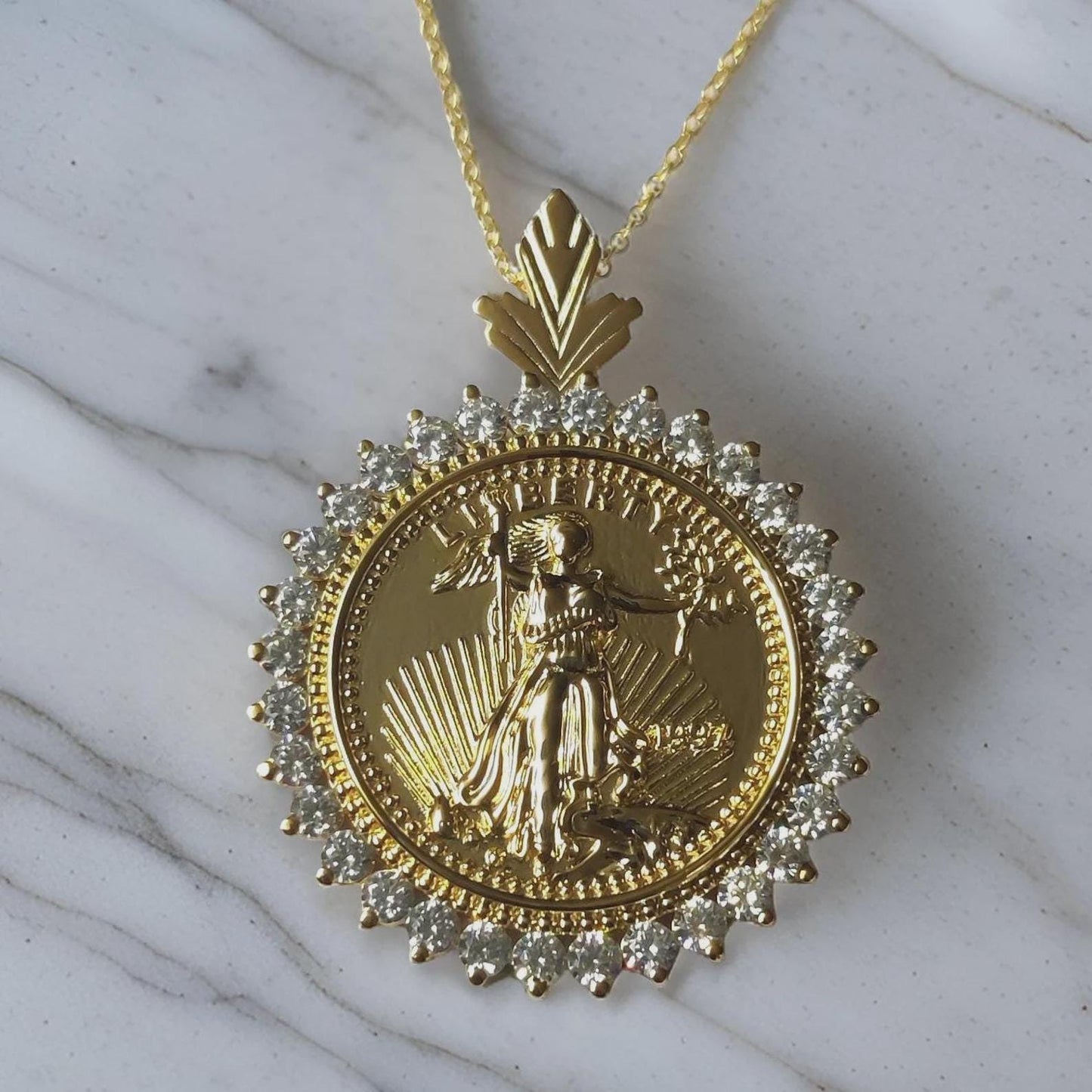1Ct Round Cut Moissanite Pendant Liberty Dollar Coin Pendant Necklaces Pendant 14K Yellow Gold Finish Moissanite Liberty Pendant