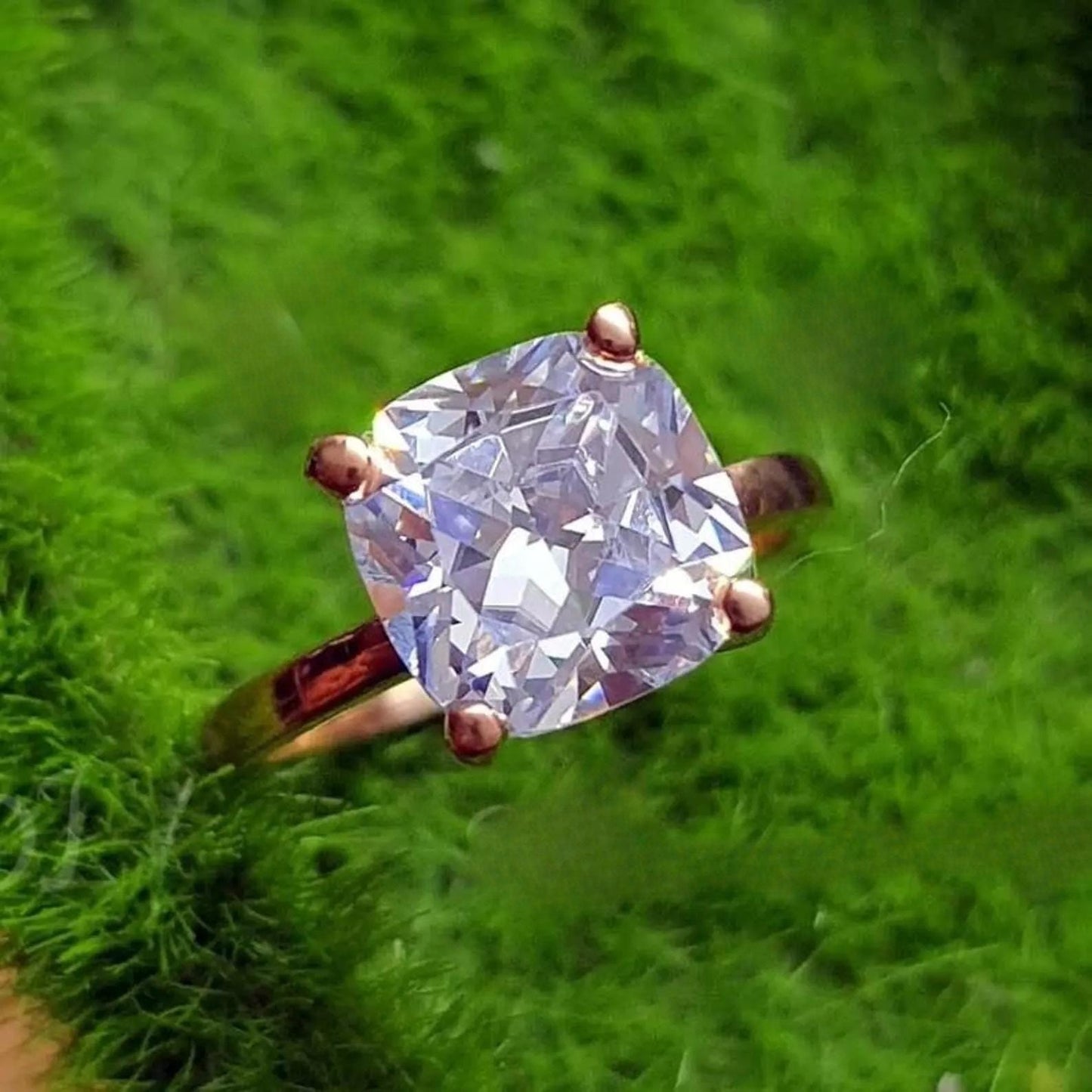 2Ct Cushion Cut Simulated White Diamond Wedding Engagement Anniversary Ring 14k Yellow Gold Plated- 925 Silver, Gift