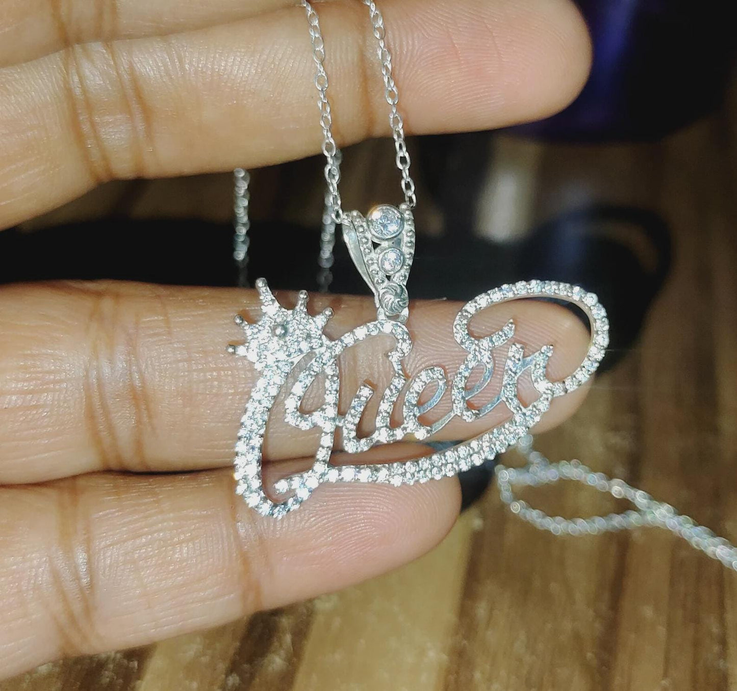 2Ct Custom Letter Pendant Lab-Created Diamond Queen Letter Initial Pendant 14K White Gold Plated Hip Hop Pendant Queen Name Crown Pendant