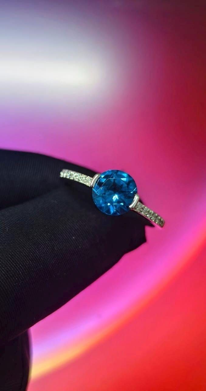 1.50Ct Round Cut Simulated Blue Diamond Wedding Engagement Ring 14k White Gold Plated- 925 Silver