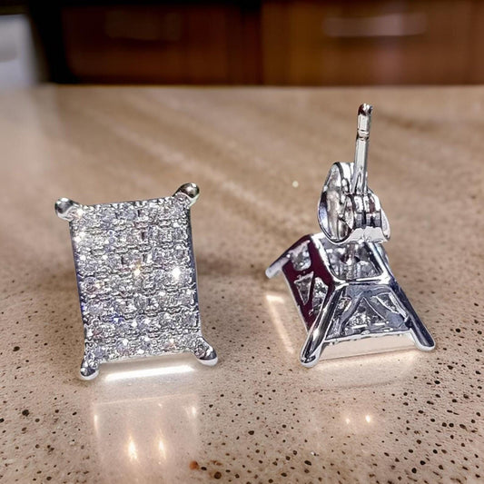 2Ct Round Cut Cluster Stud Earrings Simulated Diamond Earrings 14K White Gold Plated 925 Sterling Silver, Push back , Gift For Birthday