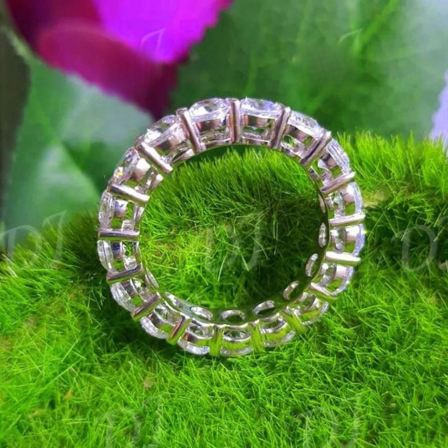 2Ct Round Cut Diamond Ring Full Eternity Band Engagement Ring 14K White Gold Plated 925 Sterling Silver Simulated Diamond Band Ring