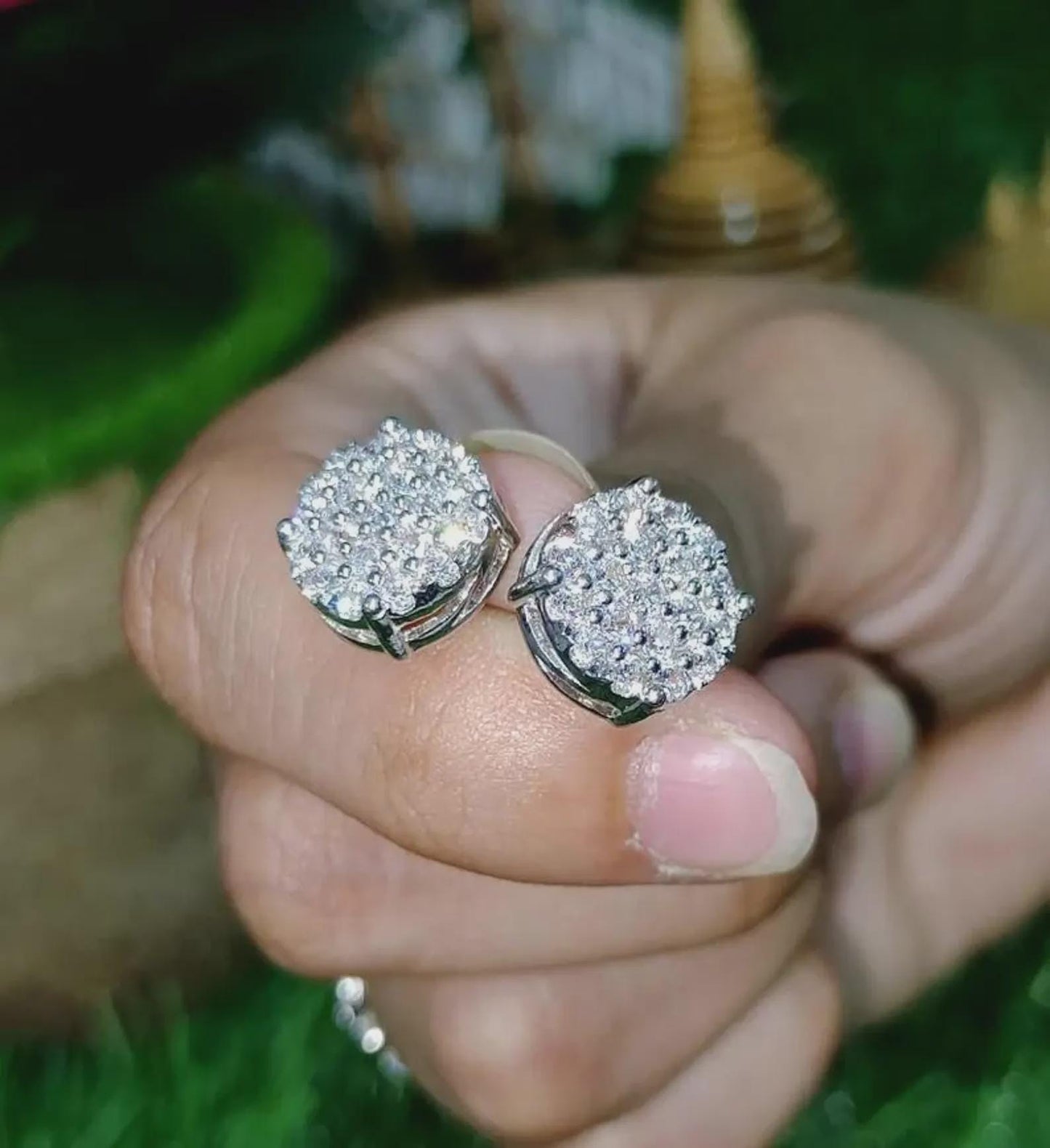 2Ct Round Cut Diamond Women's Stud Earrings Cluster Halo Stud Earrings 14K White Gold Finish 925 Silver Stud Earrings Screw Back Stud