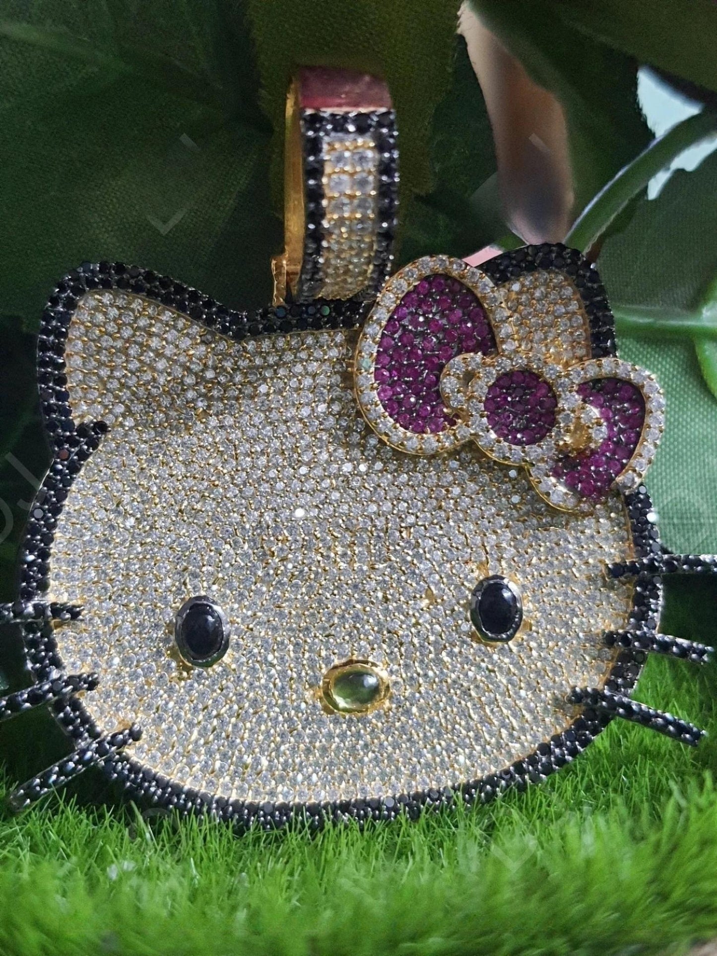 6Ct Round Diamond, 14K Yellow Gold Plated, Fashion Jewelry Pendant Without Chain, Gift For Girl Hello Kitty Necklace, Cute Diamond Pendant,