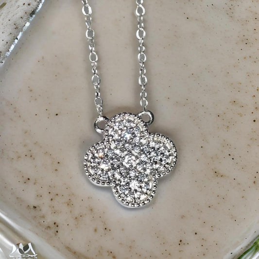 1.50Ct Round Cut Simulated Diamond Flower Clover Pendant 14K White Gold Plated 925 Silver Prong Setting Pendant, Anniversary Gift Pendant