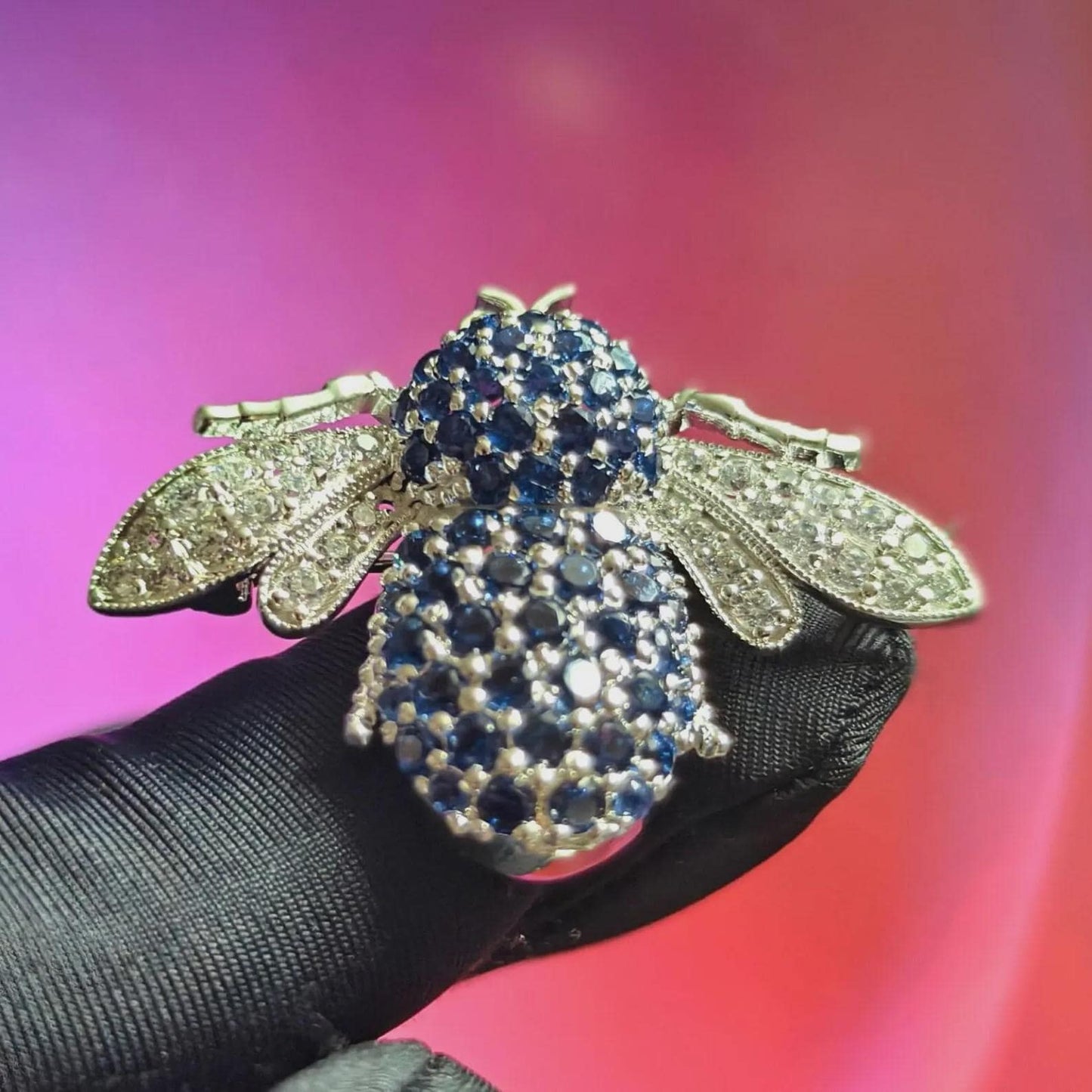 2Ct Honey Bee Brooch Pin Round Simulated Blue Sapphire Diamond 14K White Gold Plated 925 Sterling Silver, Honey Bee Brooch Pin, Gift For Her