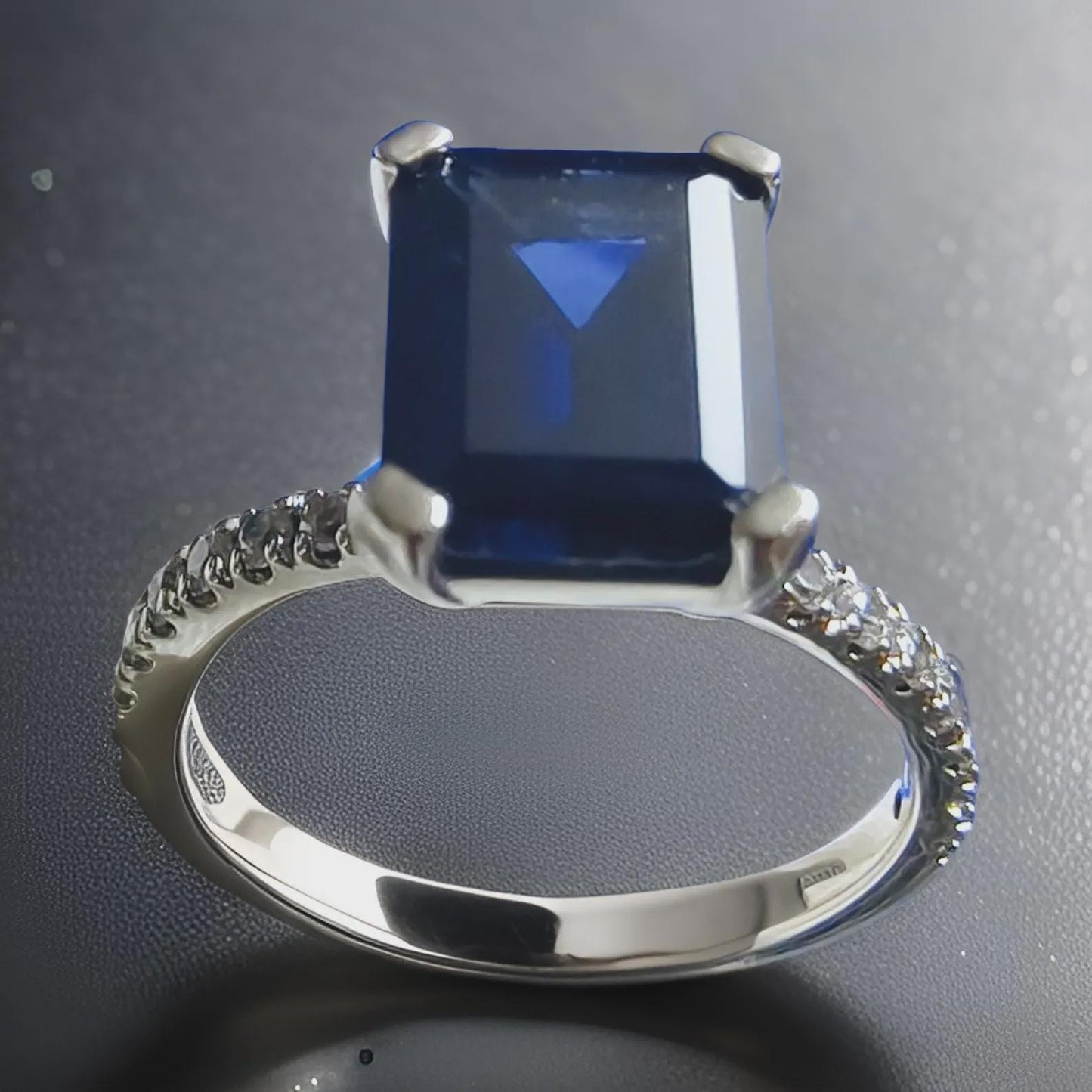 2.50Ct Emerald Cut Blue Sapphire & VVS1/D Diamond Solitaire Engagement Wedding Women's Ring 14K White Gold Finish Gift For her