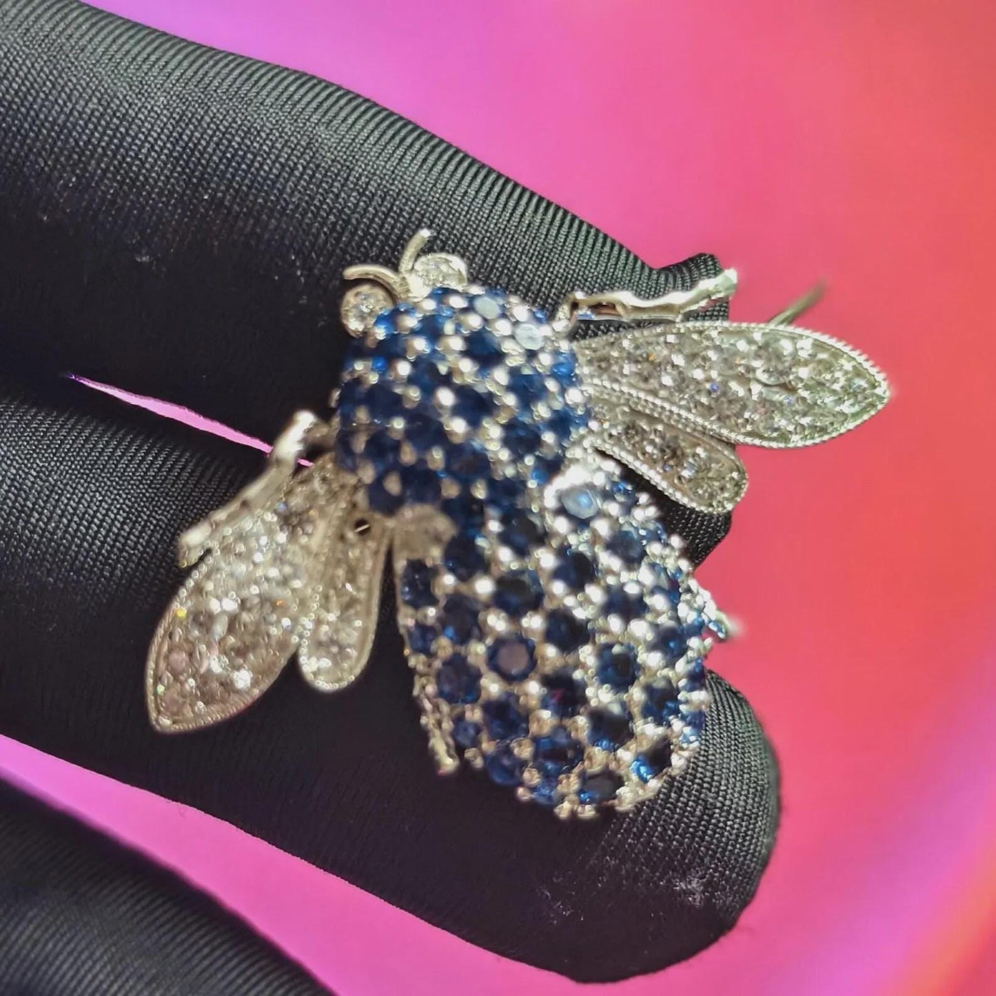 2Ct Honey Bee Brooch Pin Round Simulated Blue Sapphire Diamond 14K White Gold Plated 925 Sterling Silver, Honey Bee Brooch Pin, Gift For Her