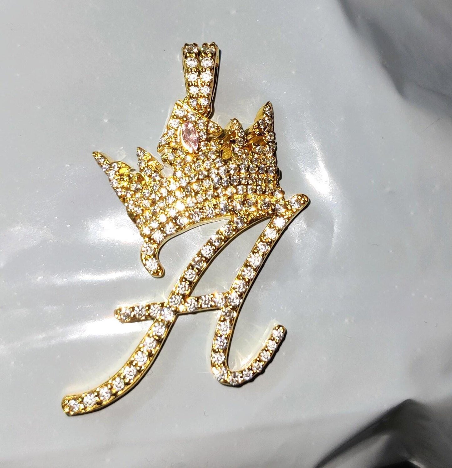 2Ct Letter Pendant Round Simulated Diamond Pendant 14K White Gold Plated 925 Sterling Silver Custom Any Letter Diamond Pendant