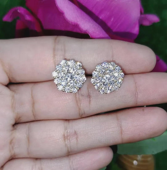 2Ct Round Cut Diamond Women's Stud Earrings Cluster Halo Stud Earrings 14K Yellow Gold Finish 925 Silver Stud Earrings Screw Back Stud