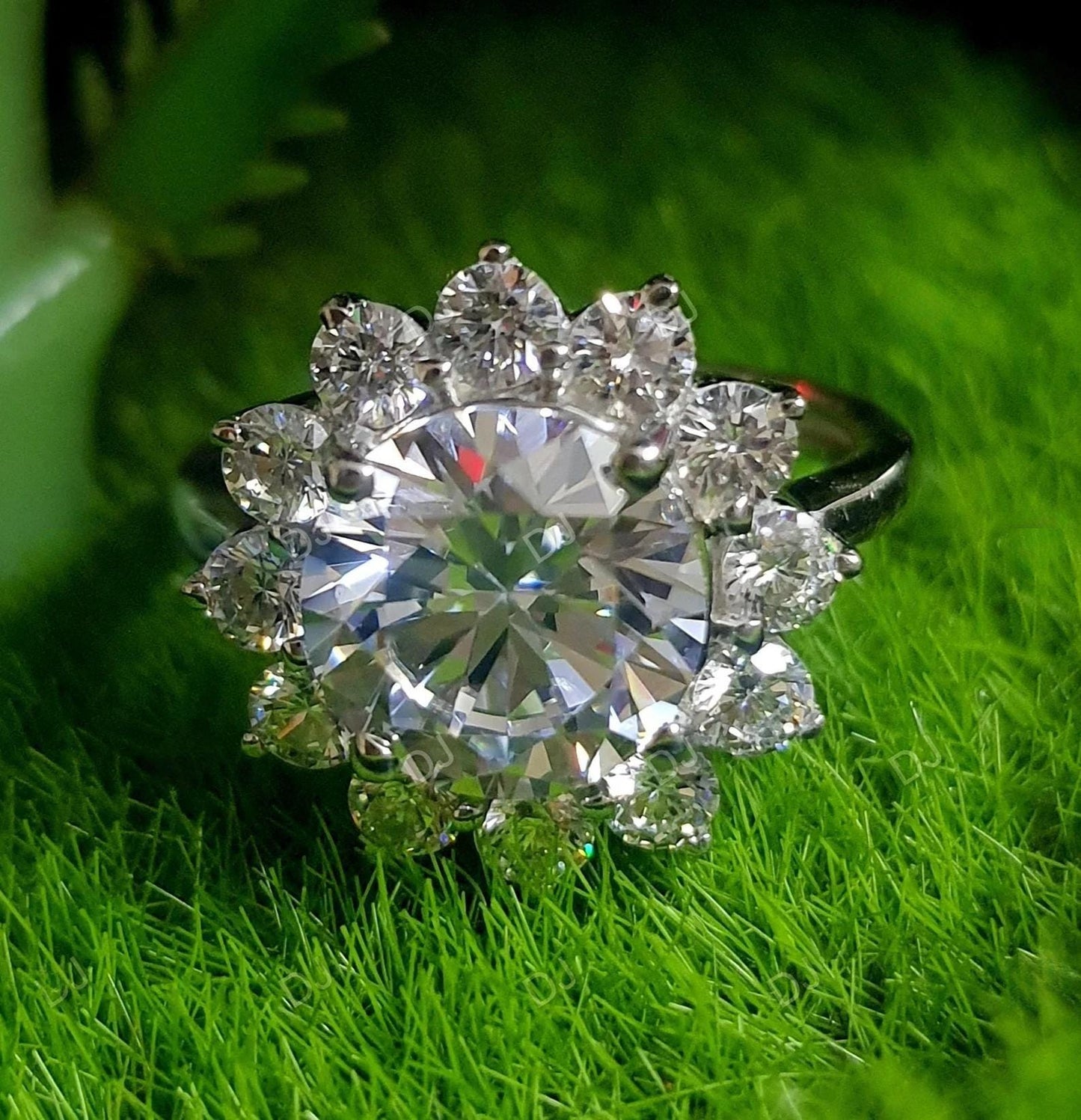 4Ct Round Cut Diamond 14K White Gold Finish Flower Cluster Engagement Anniversary Band Ring, Birthday Gift, Ring For Her