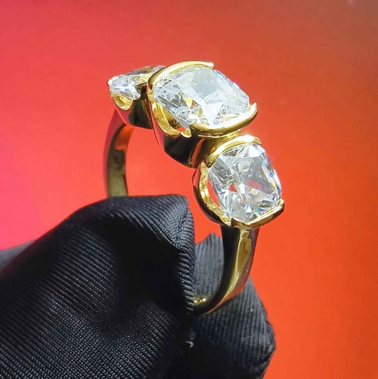 3Ct Cushion Cut Simulated White Diamond Wedding Engagement Anniversary Ring 14k Yellow Gold Plated- 925 Silver, Gift