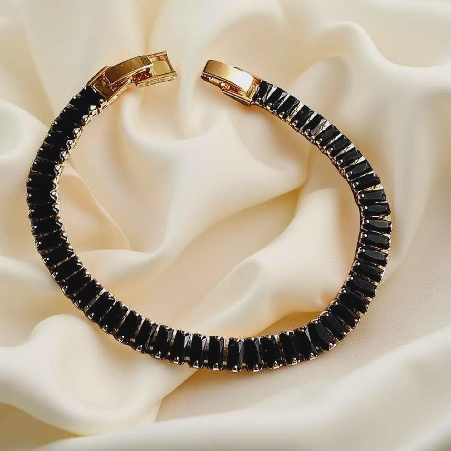 12Ct Baguette Cut CZ Black Diamond Lab-Created Spinel Tennis Bracelet 14K Yellow Gold Plated Diamond Bracelet Size 7.5" Inch 925 Silver