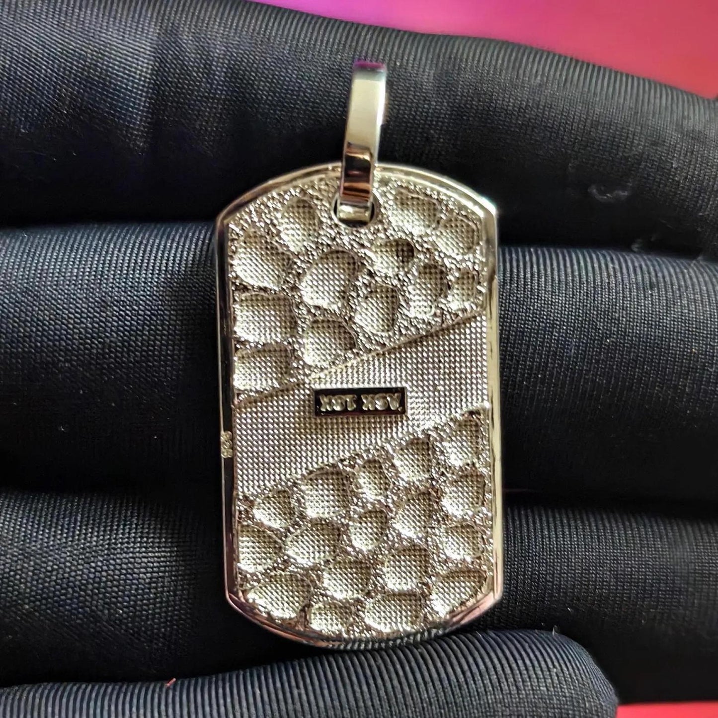 Dog Tag Rectangle Nugget Pendant Necklace 14K White Gold Plated 925 Sterling Silver,  Dog Tag Pendant, Rectangle Shape Pendant, For Birthday