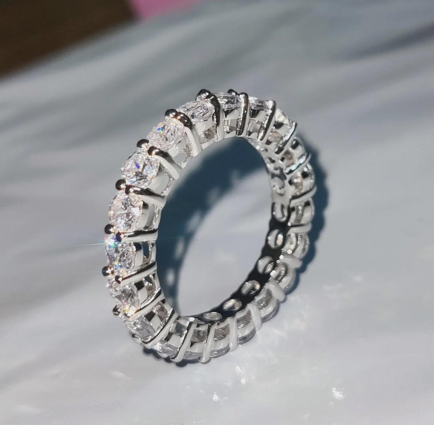 1.50Ct Round Cut Diamond Ring Full Eternity Band Engagement Ring 14K White Gold Plated 925 Sterling Silver Simulated Diamond Band Ring