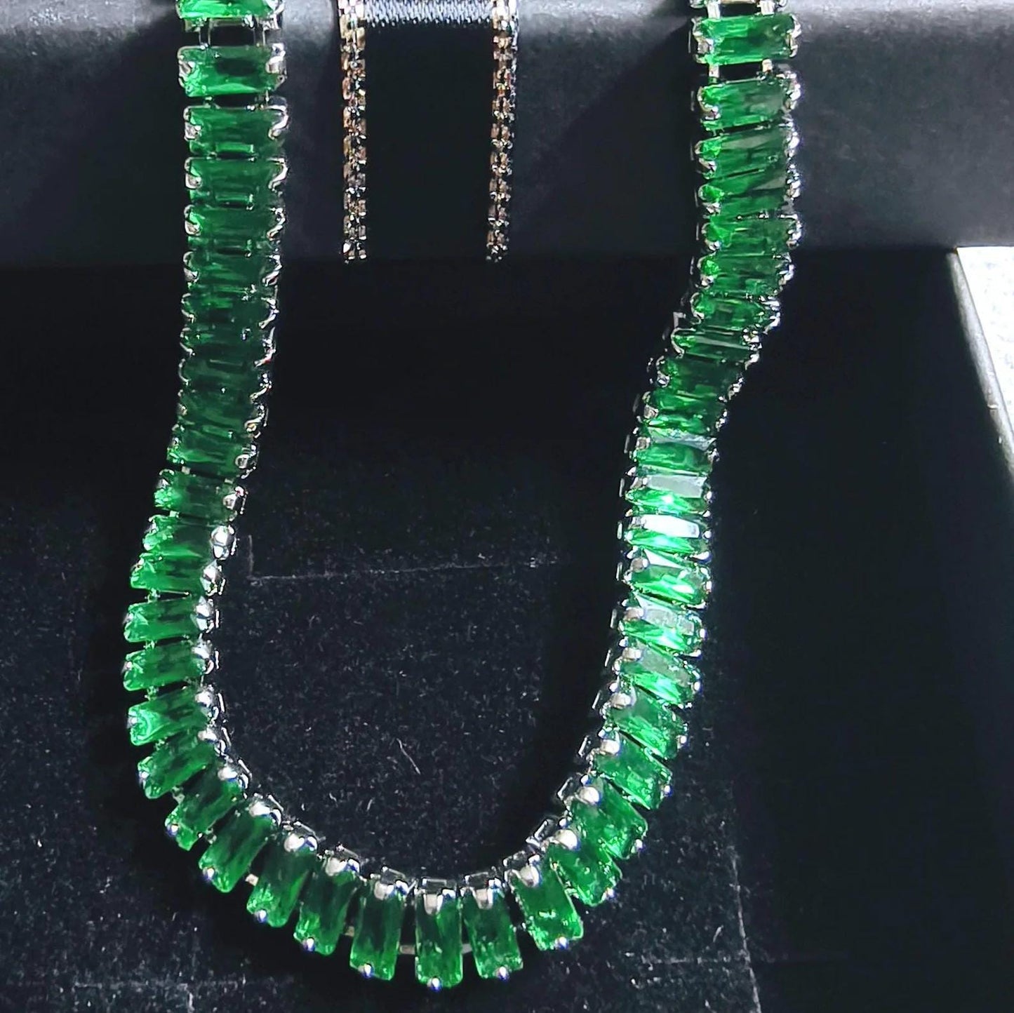 12Ct Baguette Cut Green Emerald Lab-Created Green Emerald Tennis Bracelet 14K White Gold Plated Diamond Bracelet Size 7.5" Inch 925 Silver