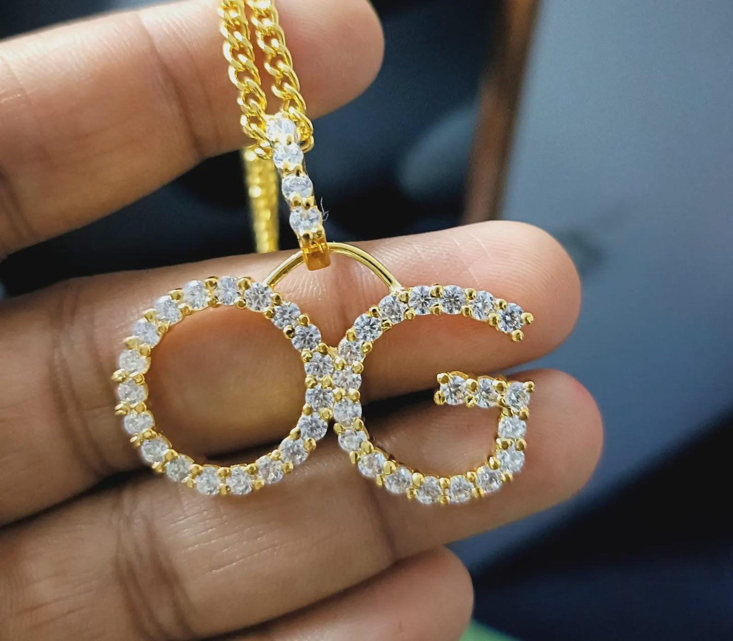 Round Cut Moissanite Custom Initial Letter Pendant 14K Yellow Gold Plated Free Chain 18" 925 Silver, Alphabet Letter Custom Pendant